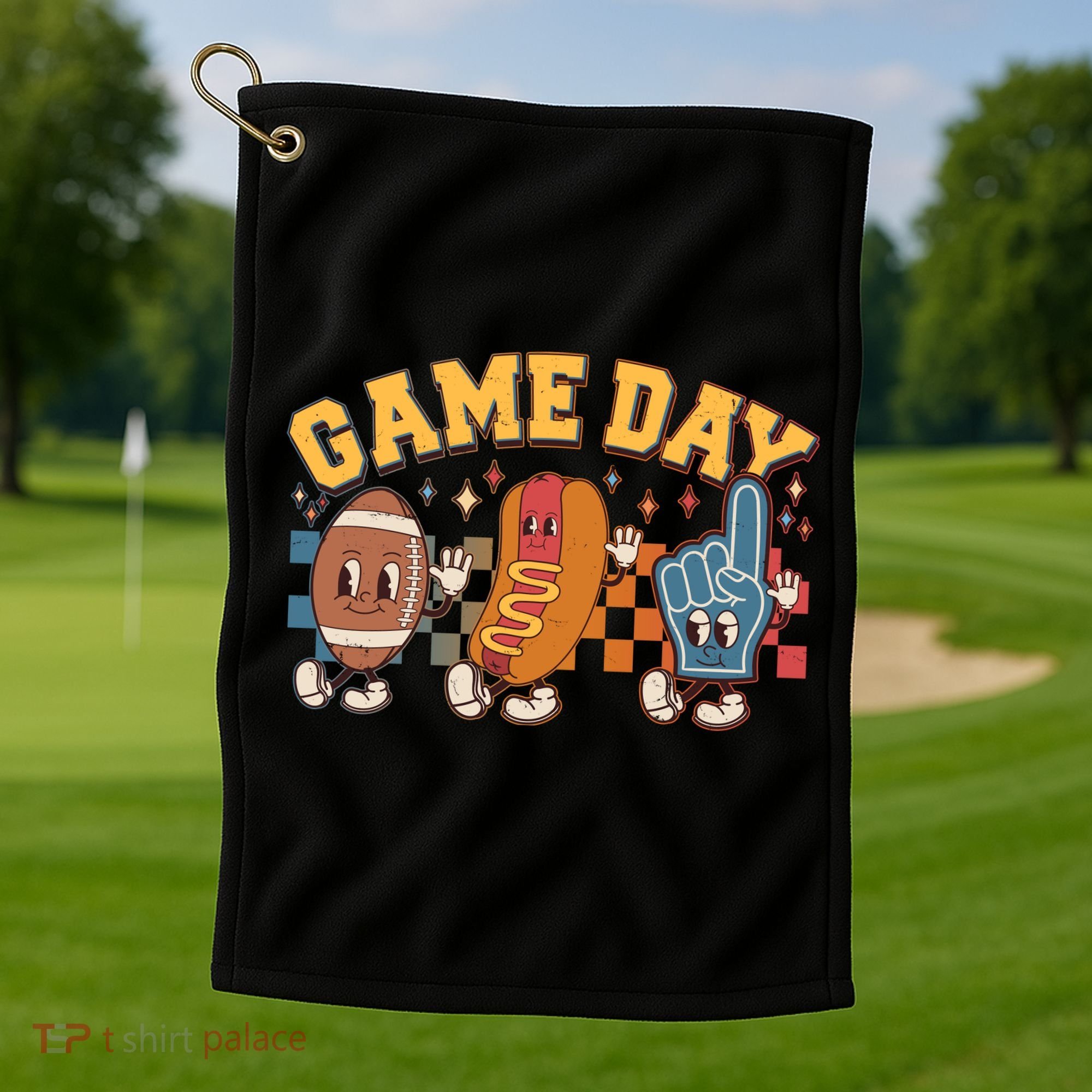 Retro Cartoon Football Game Day Golf Towel