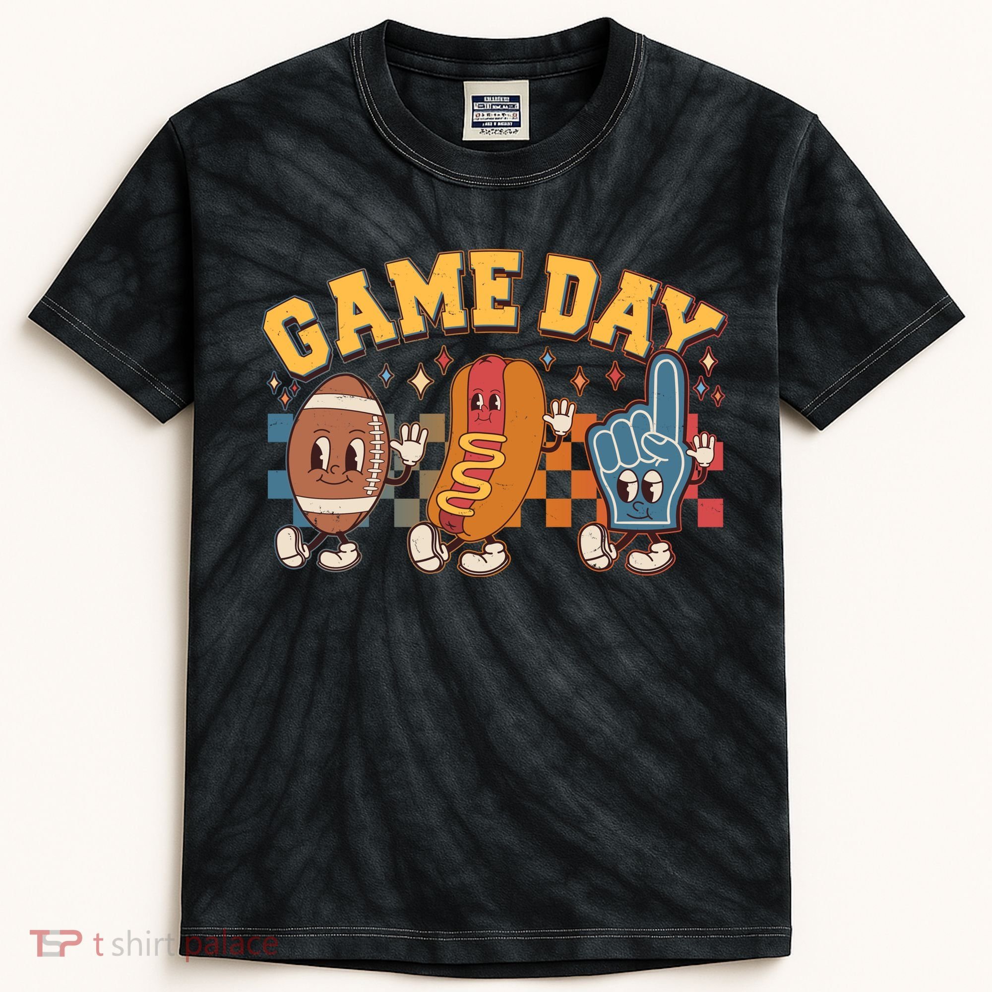 Retro Cartoon Football Game Day Kids Tie-Dye T-Shirt