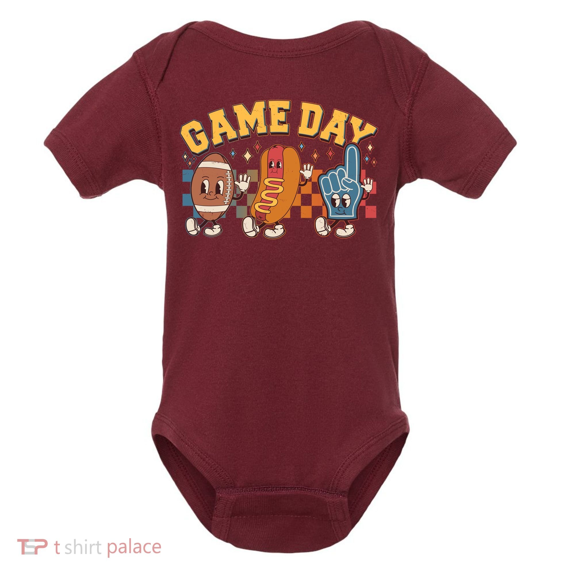 Retro Cartoon Football Game Day Baby Bodysuit