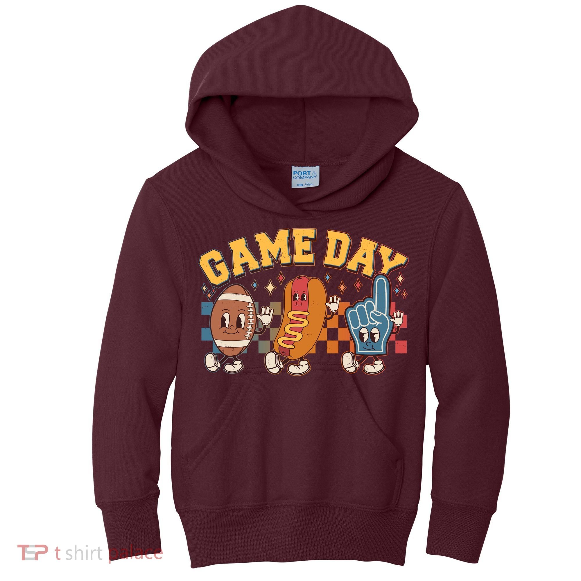 Retro Cartoon Football Game Day Kids Hoodie