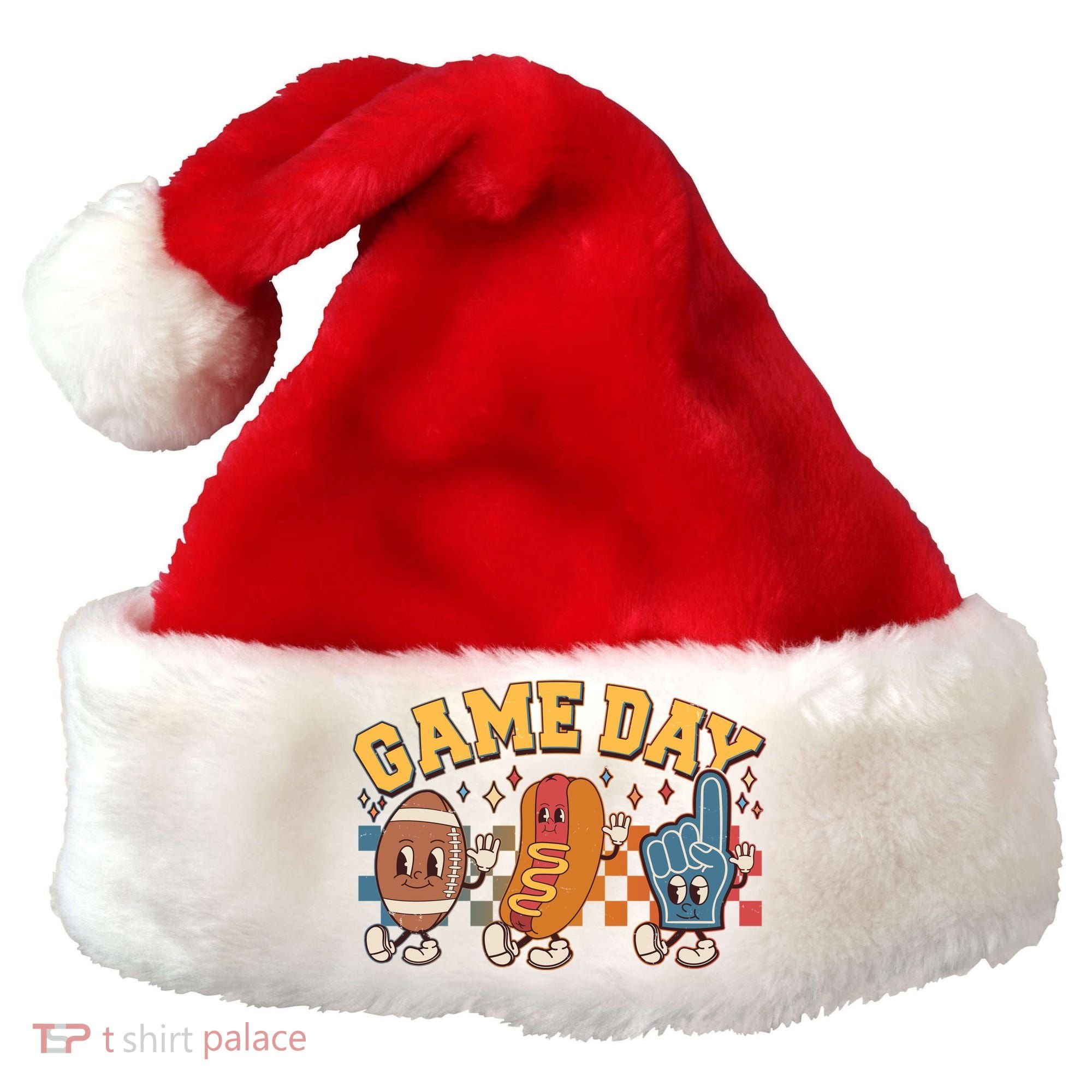 Retro Cartoon Football Game Day Santa Hat
