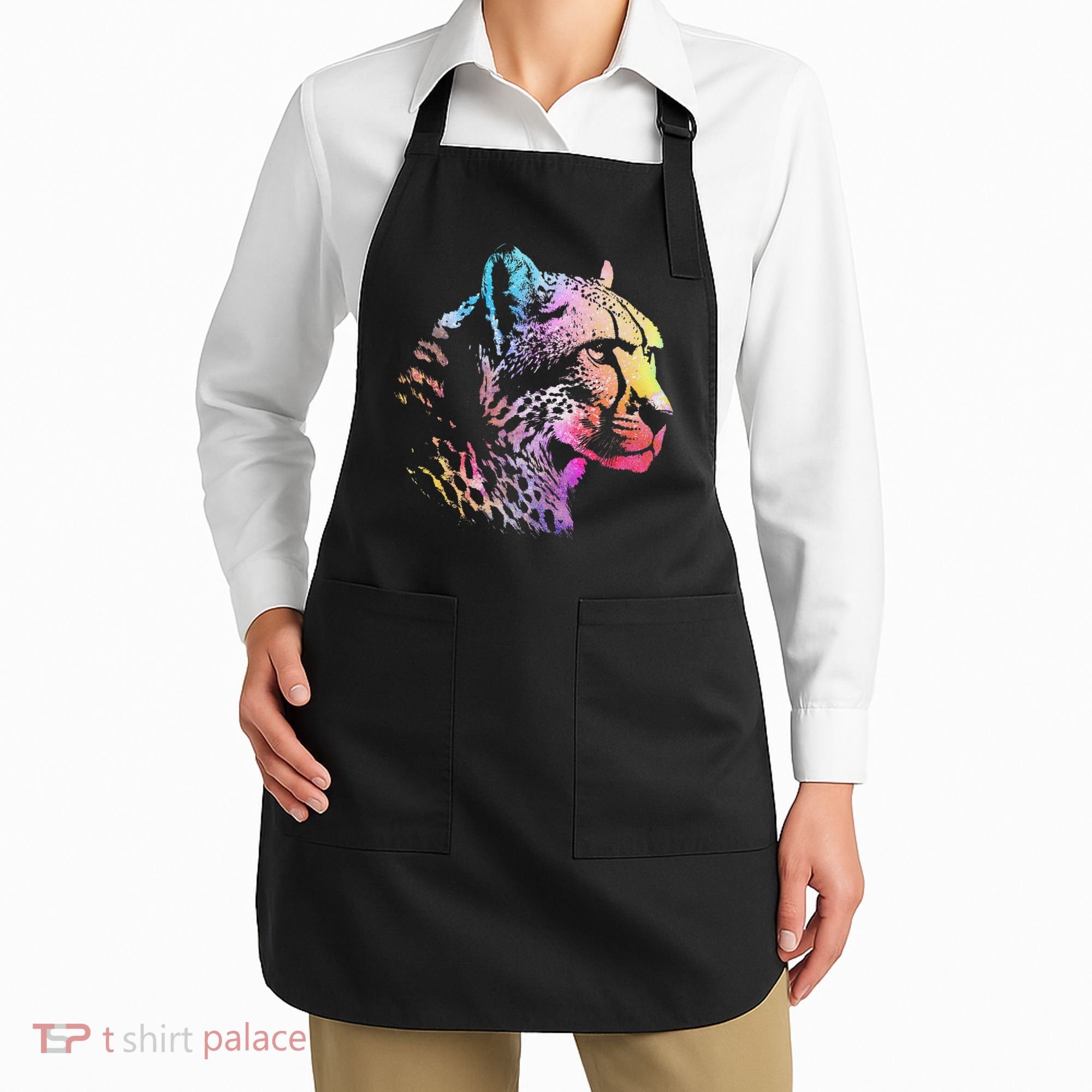 Rainbow Cheetah Face Wildlife Safari Zookeeper Zoologist Apron