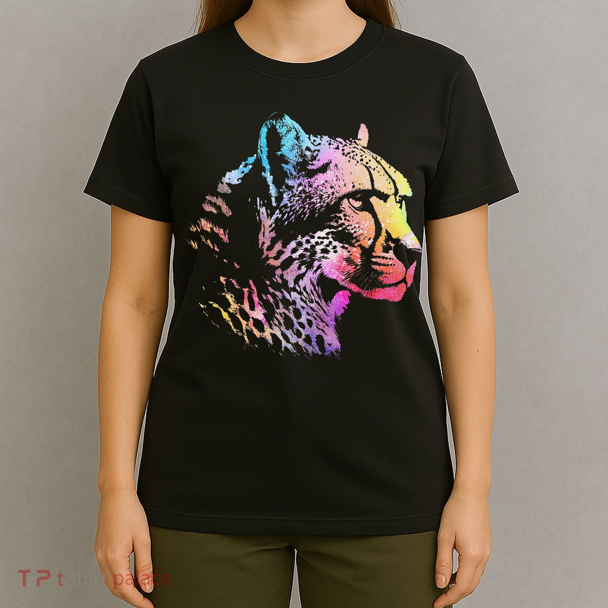 Rainbow Cheetah Face Wildlife Safari Zookeeper Zoologist T-Shirt