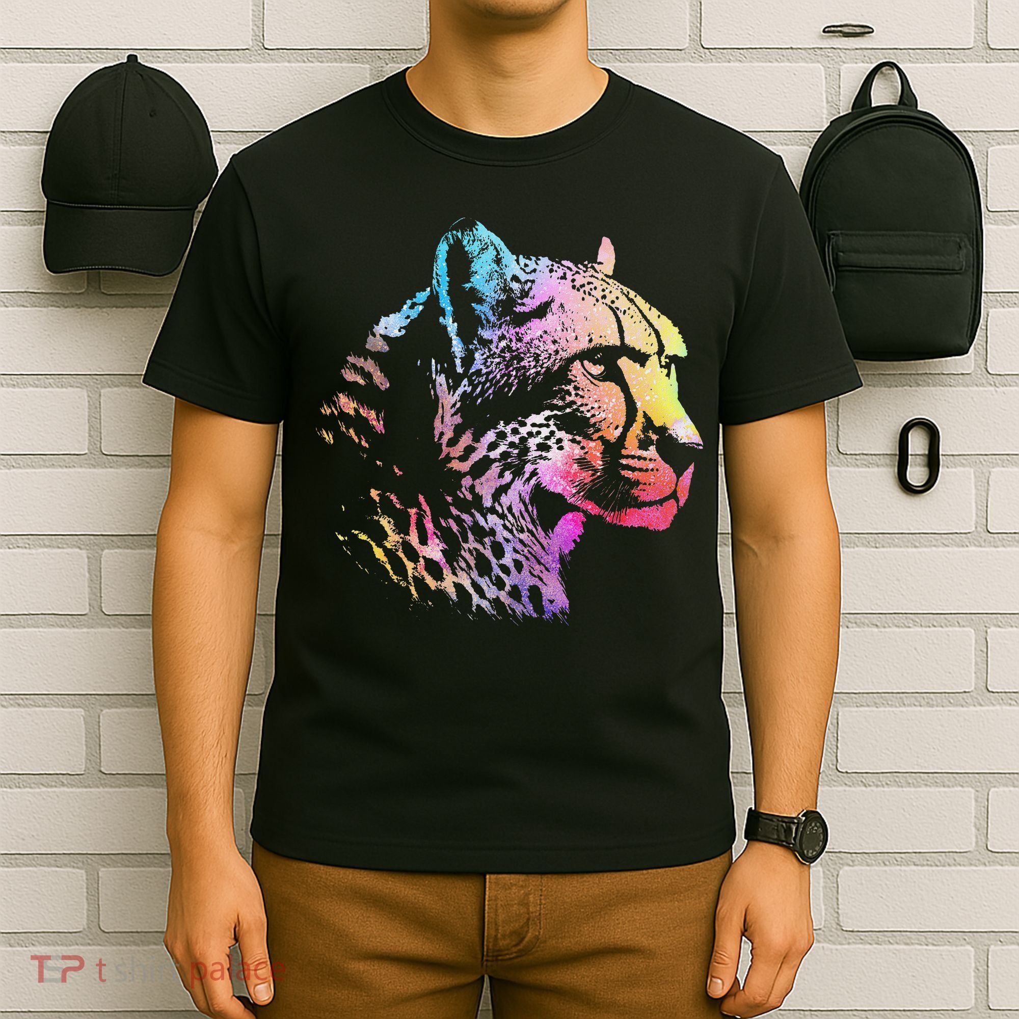 Rainbow Cheetah Face Wildlife Safari Zookeeper Zoologist T-Shirt