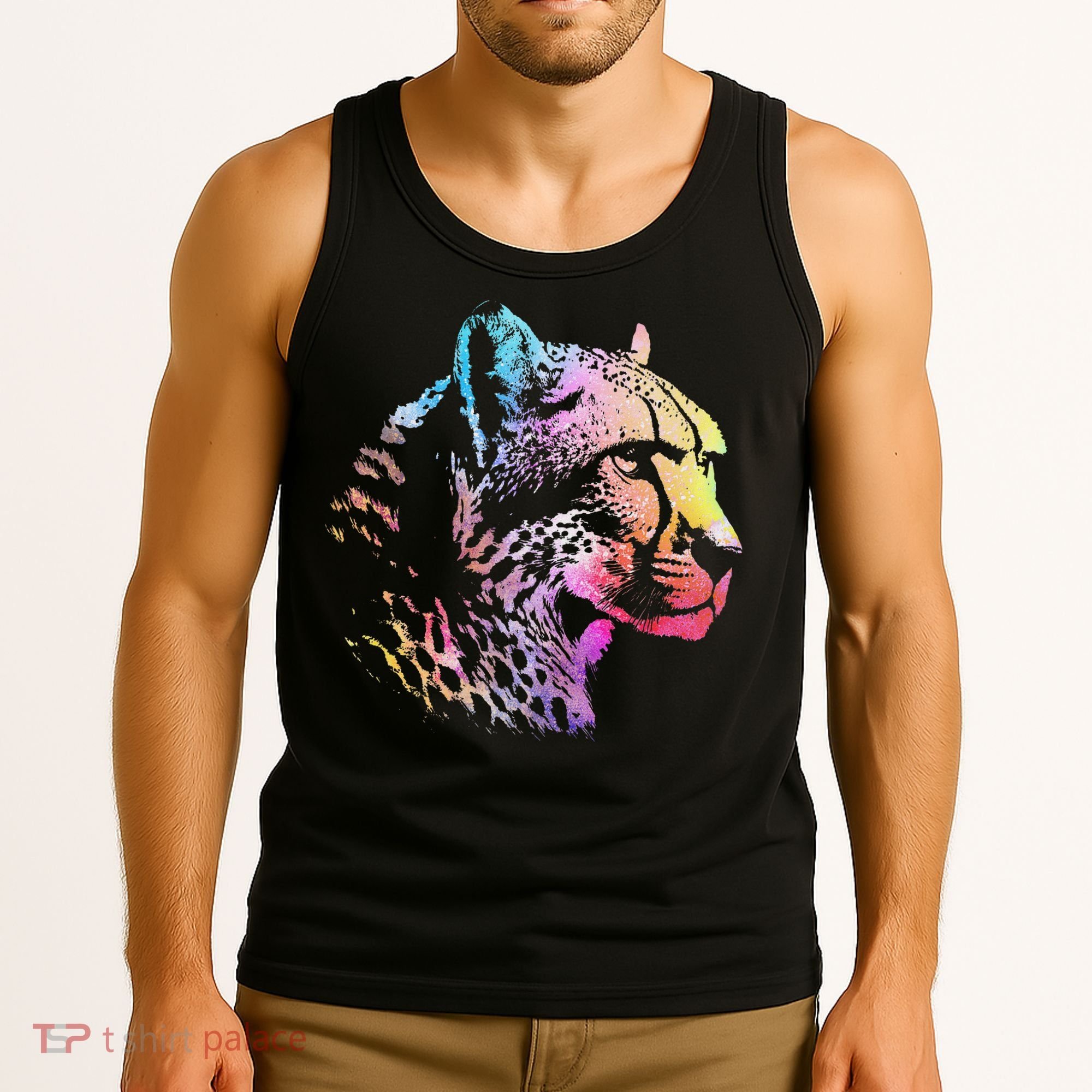 Rainbow Cheetah Face Wildlife Safari Zookeeper Zoologist Tank Top