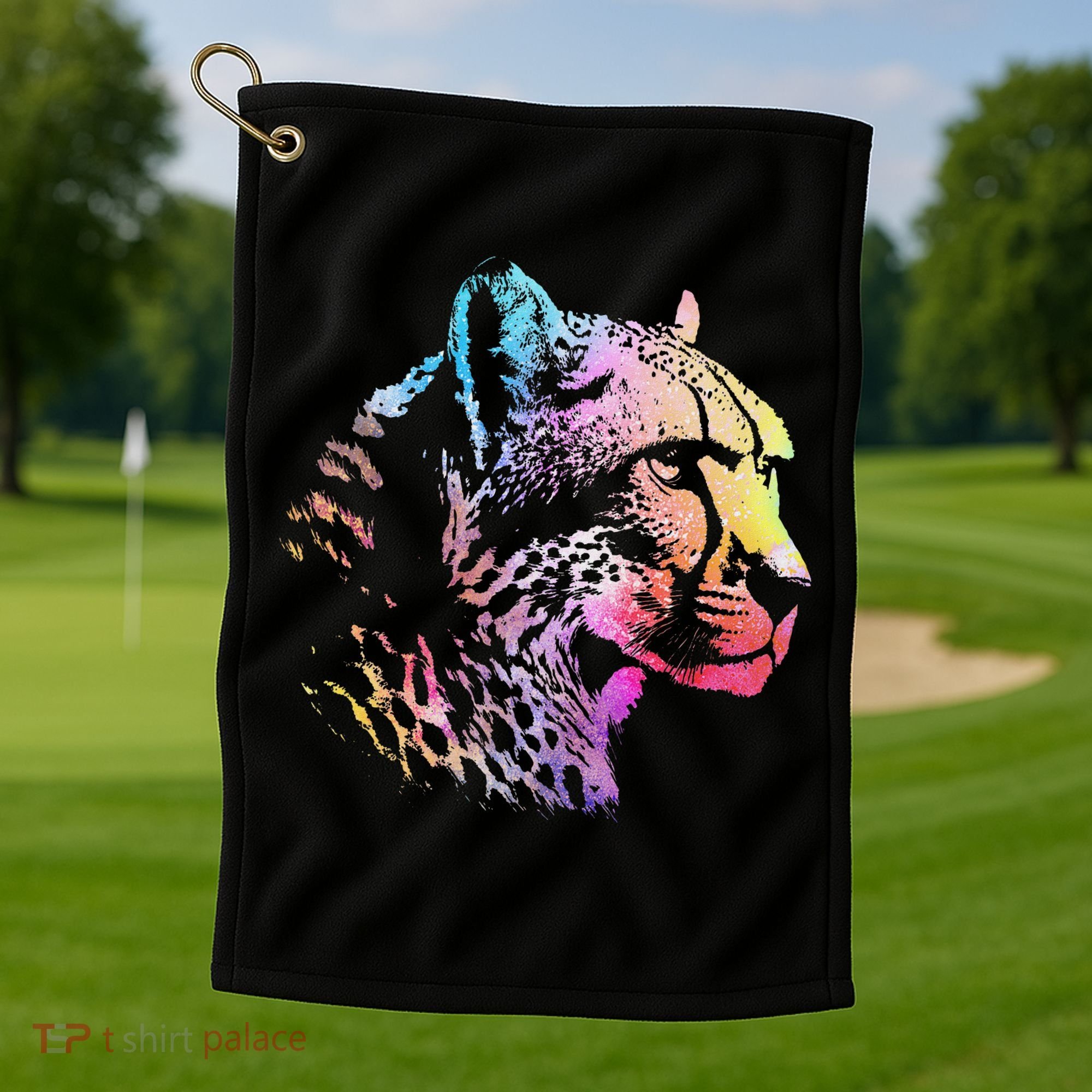 Rainbow Cheetah Face Wildlife Safari Zookeeper Zoologist Golf Towel