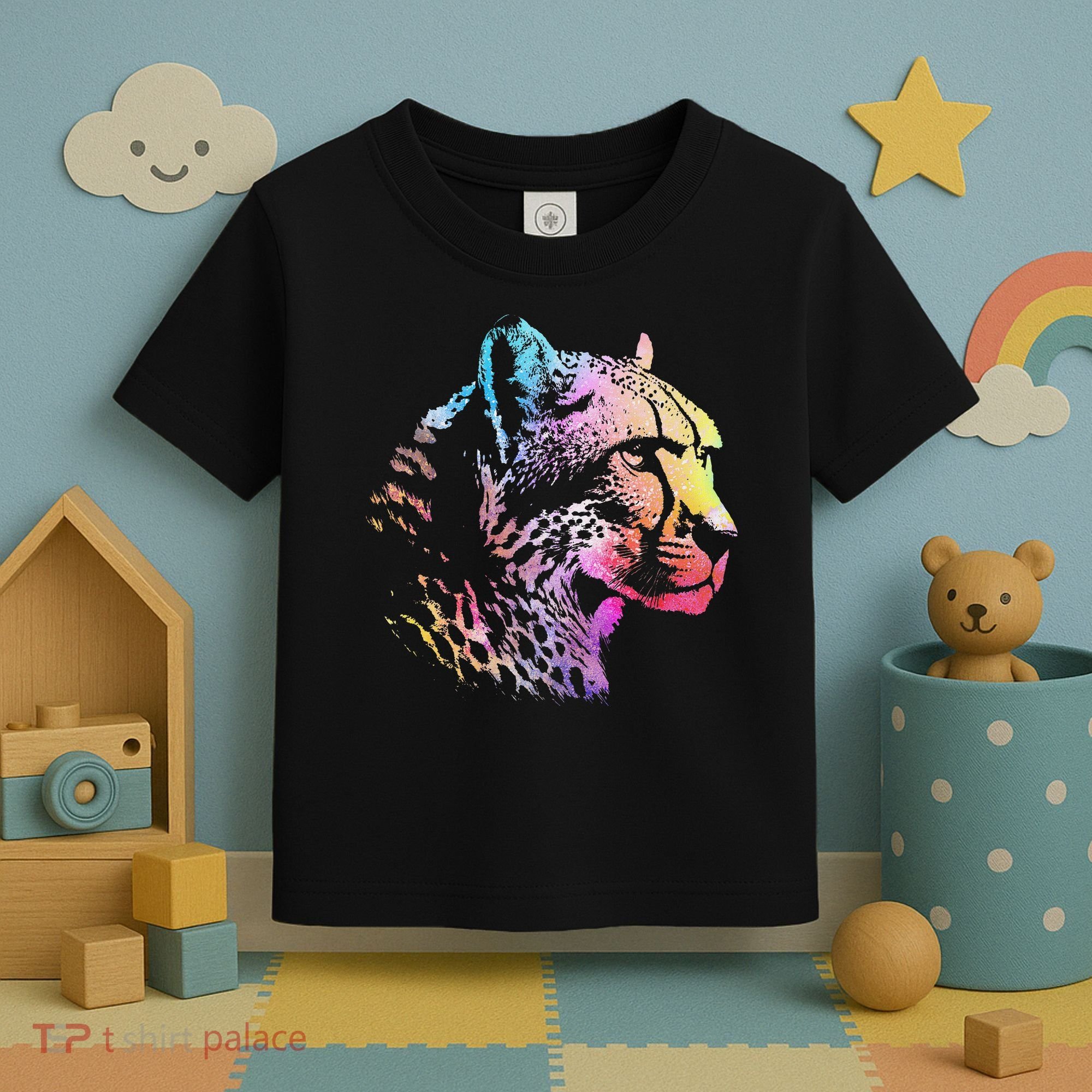 Rainbow Cheetah Face Wildlife Safari Zookeeper Zoologist Toddler T-Shirt