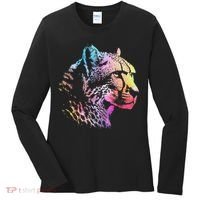 Rainbow Cheetah Face Wildlife Safari Zookeeper Zoologist Women's Long Sleeve Shirt thumb 0