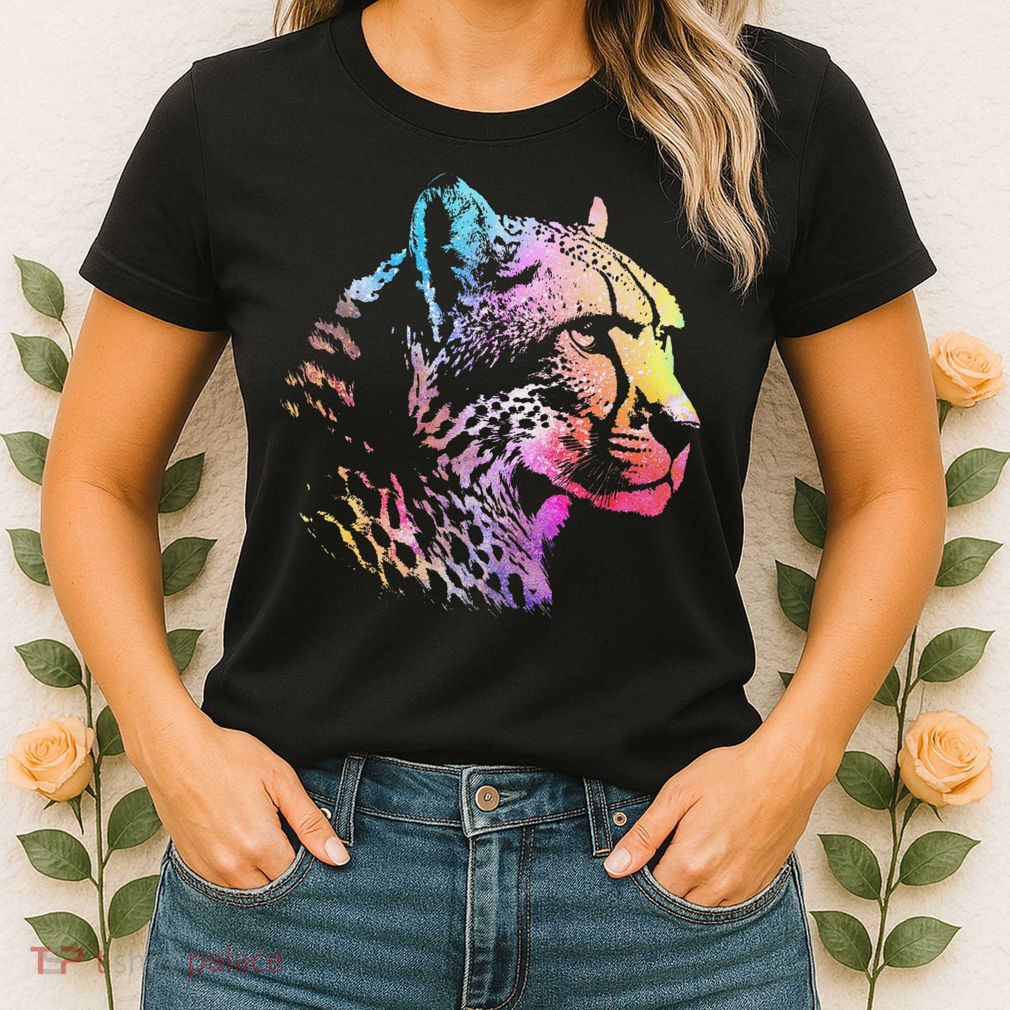 Rainbow Cheetah Face Wildlife Safari Zookeeper Zoologist Women's T-Shirt