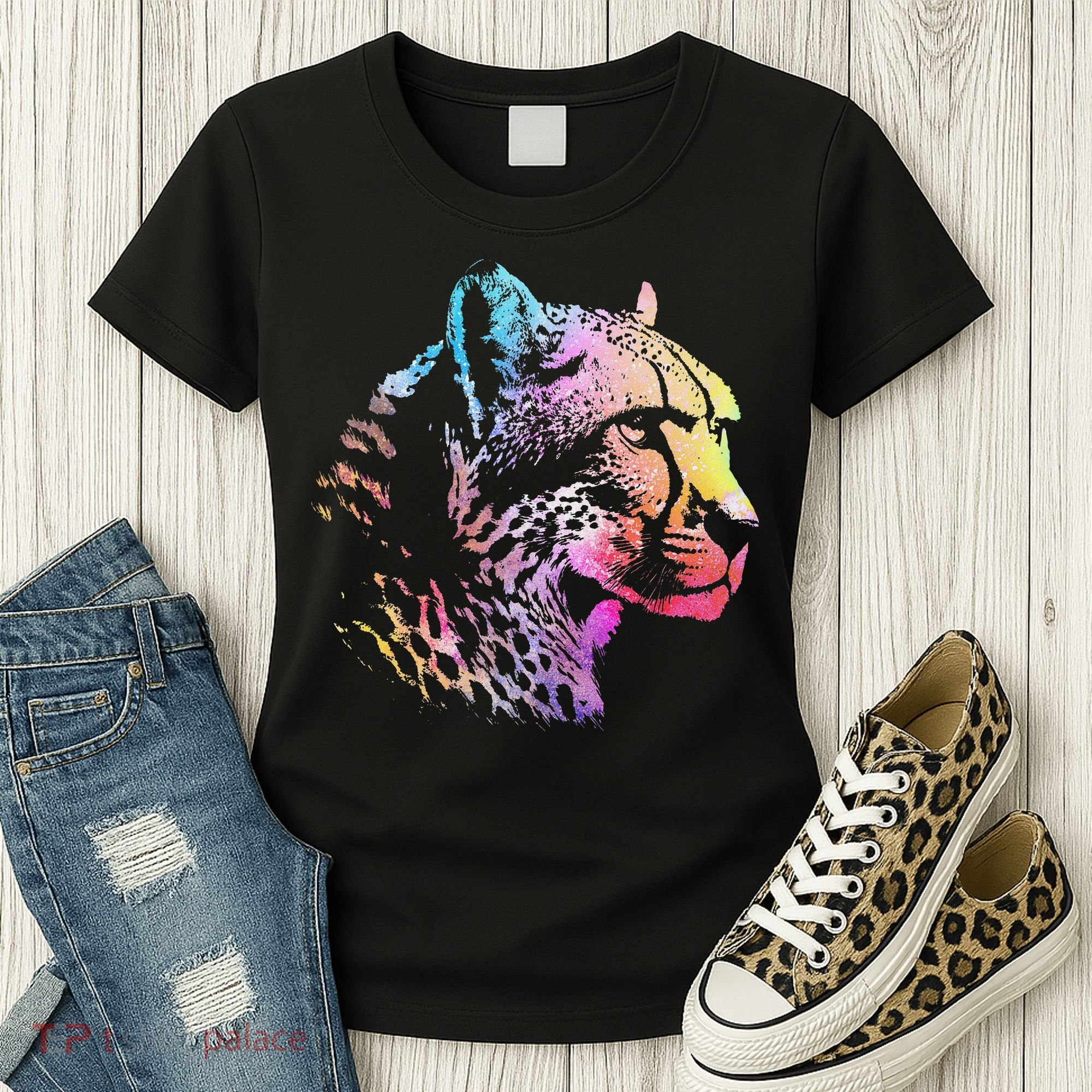 Rainbow Cheetah Face Wildlife Safari Zookeeper Zoologist Women's T-Shirt