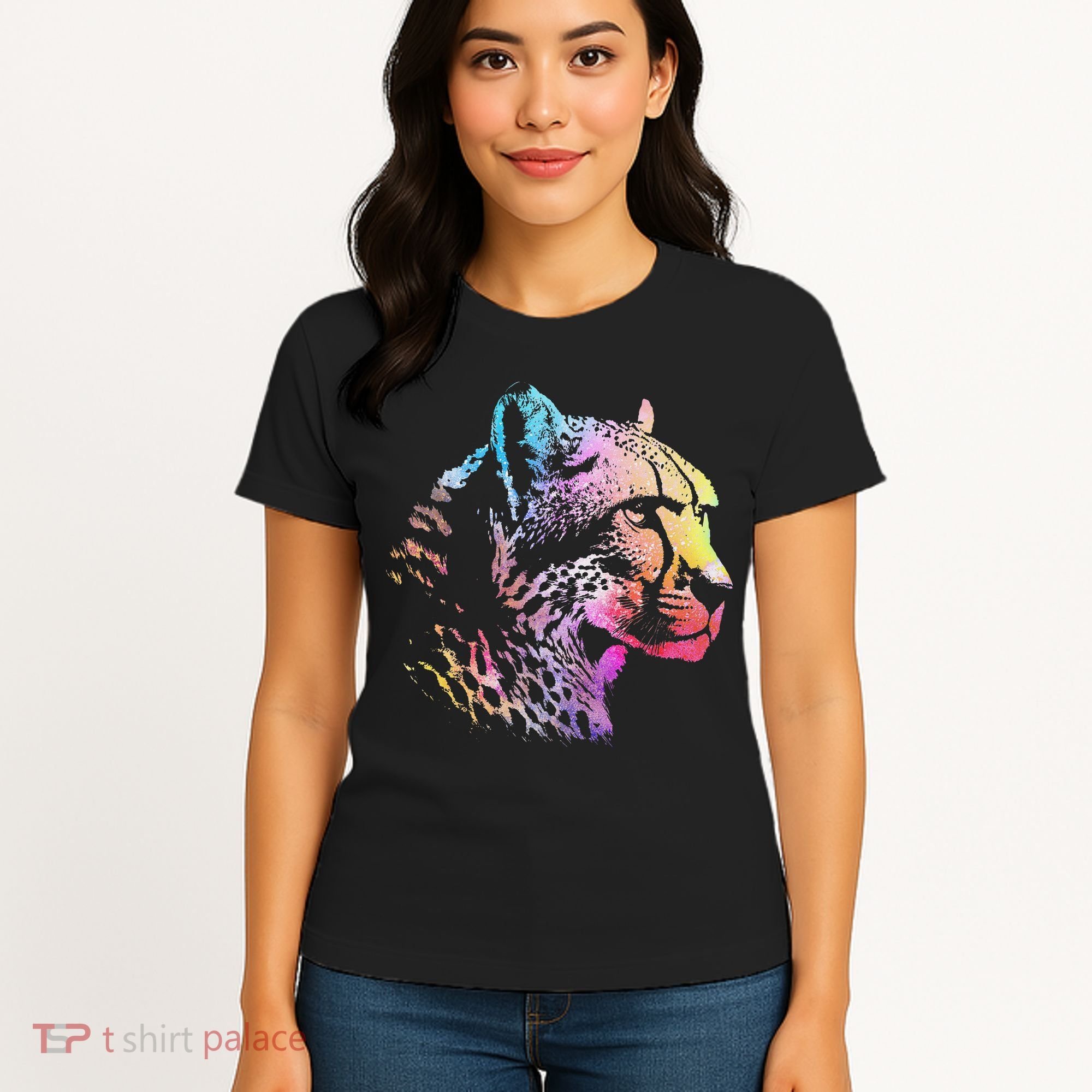 Rainbow Cheetah Face Wildlife Safari Zookeeper Zoologist Women's T-Shirt