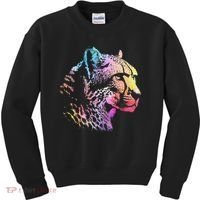 Rainbow Cheetah Face Wildlife Safari Zookeeper Zoologist Kids Sweatshirt thumb 0