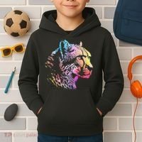 Rainbow Cheetah Face Wildlife Safari Zookeeper Zoologist Kids Hoodie thumb 2