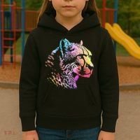 Rainbow Cheetah Face Wildlife Safari Zookeeper Zoologist Kids Hoodie thumb 3