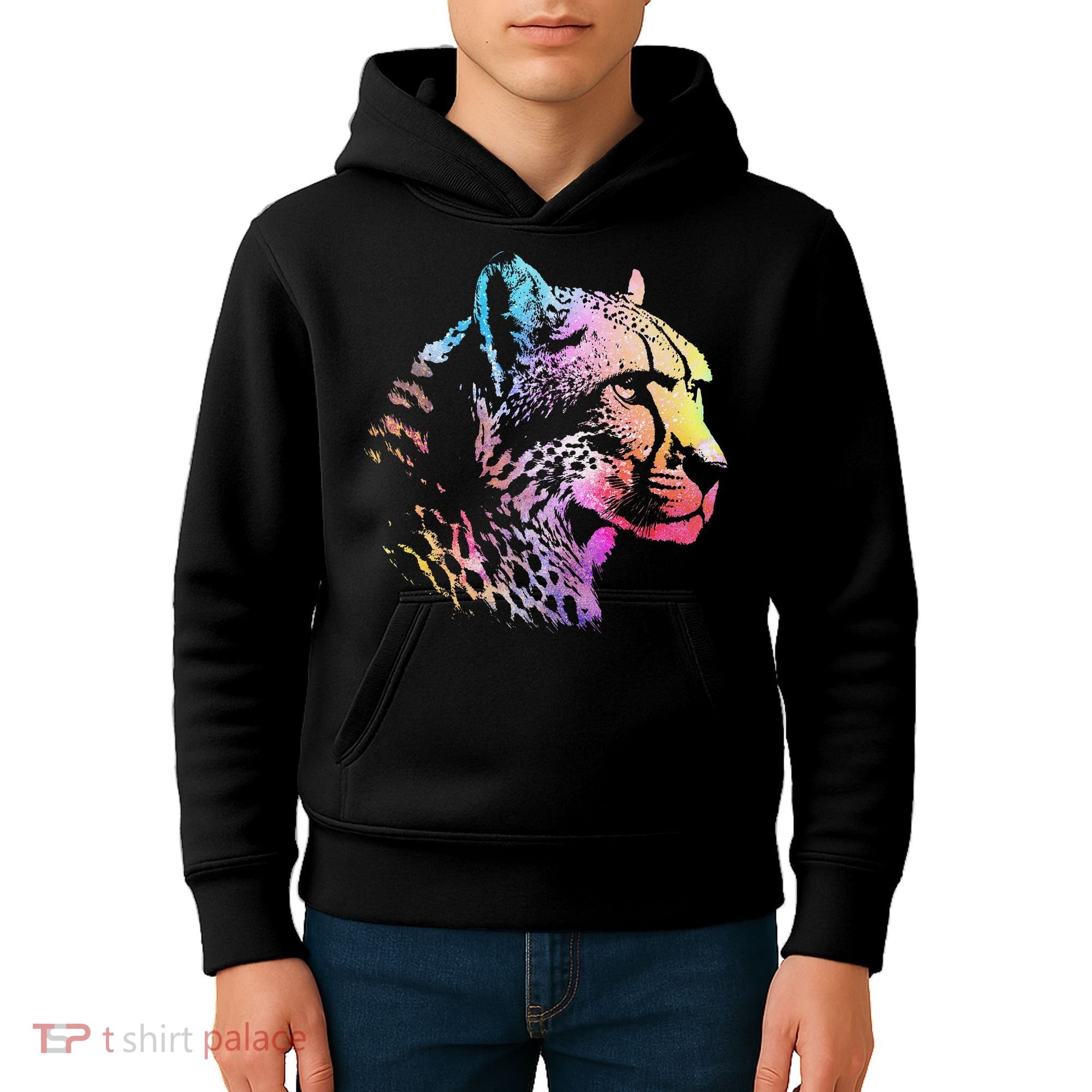 Rainbow Cheetah Face Wildlife Safari Zookeeper Zoologist Kids Hoodie