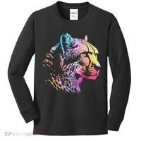 Rainbow Cheetah Face Wildlife Safari Zookeeper Zoologist Kids Long Sleeve Shirt thumb 0