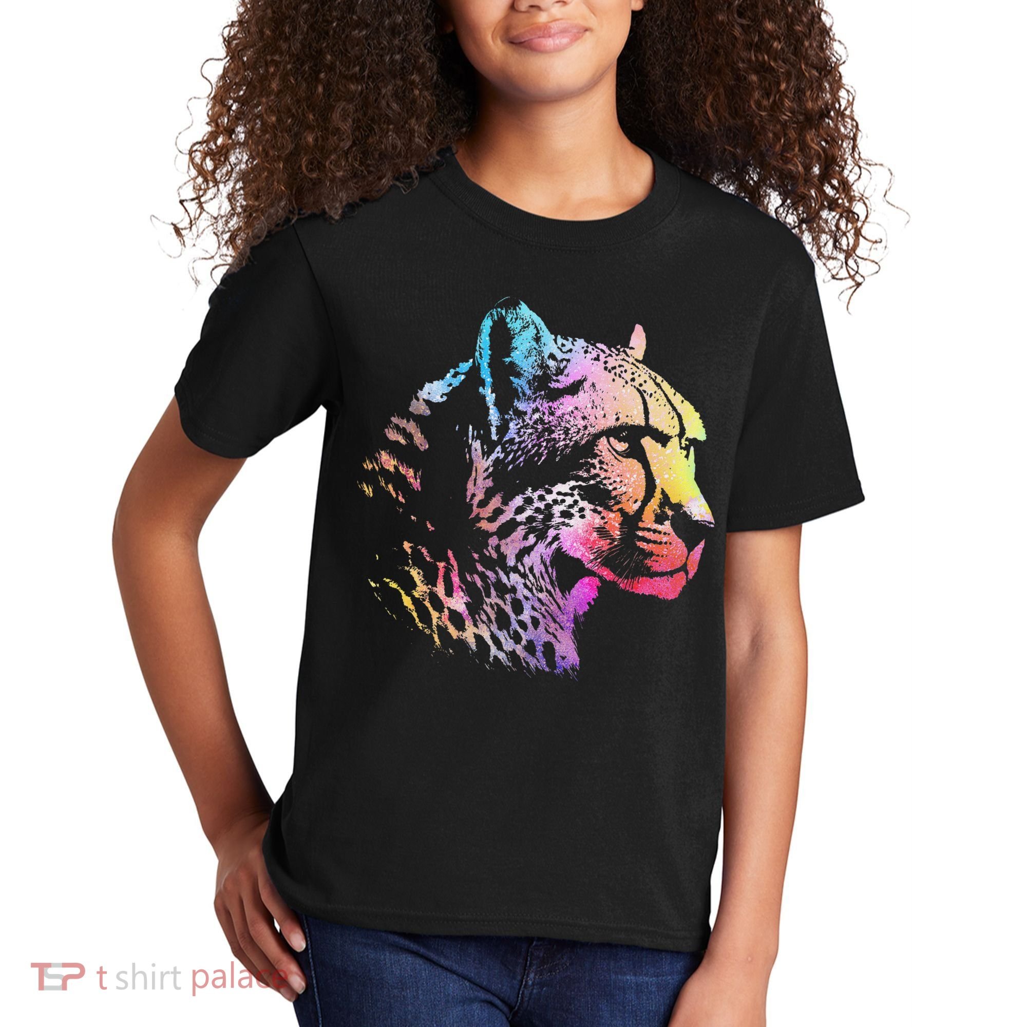 Rainbow Cheetah Face Wildlife Safari Zookeeper Zoologist Kids T-Shirt