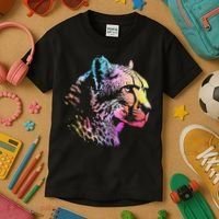 Rainbow Cheetah Face Wildlife Safari Zookeeper Zoologist Kids T-Shirt thumb 3