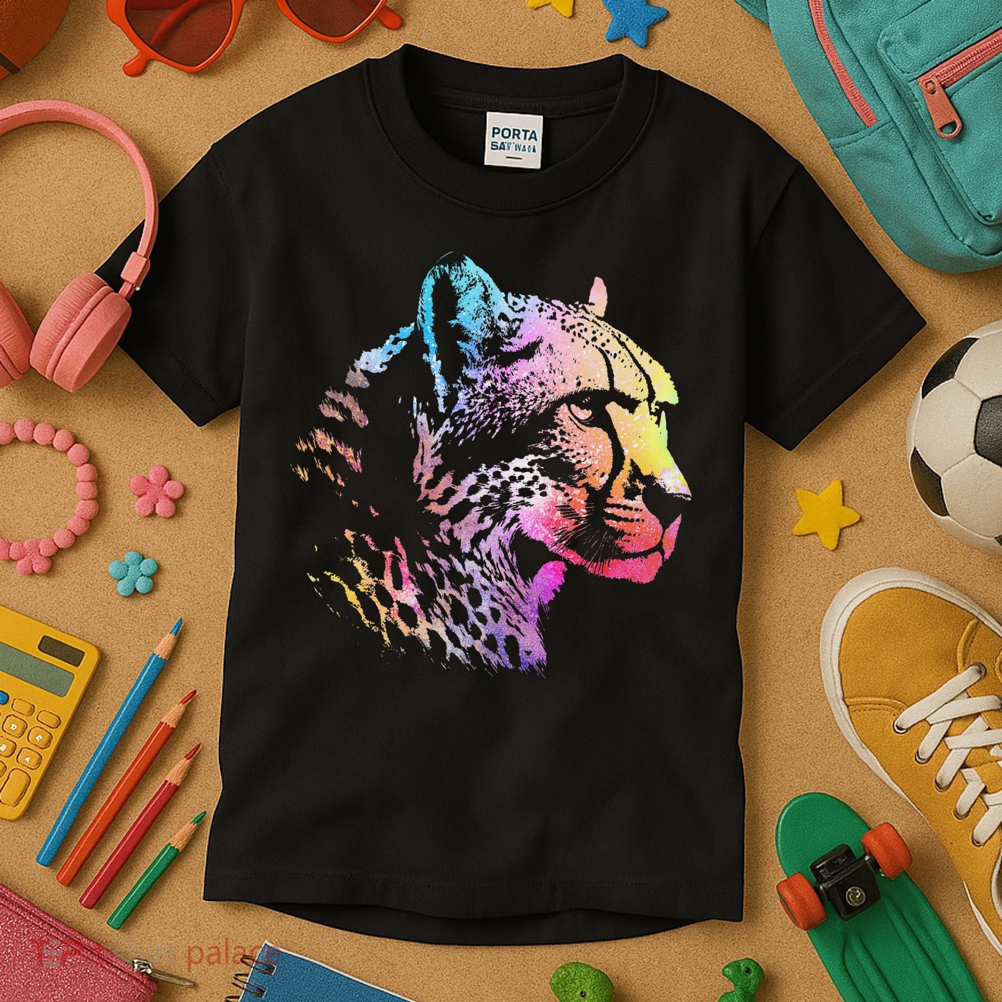 Rainbow Cheetah Face Wildlife Safari Zookeeper Zoologist Kids T-Shirt