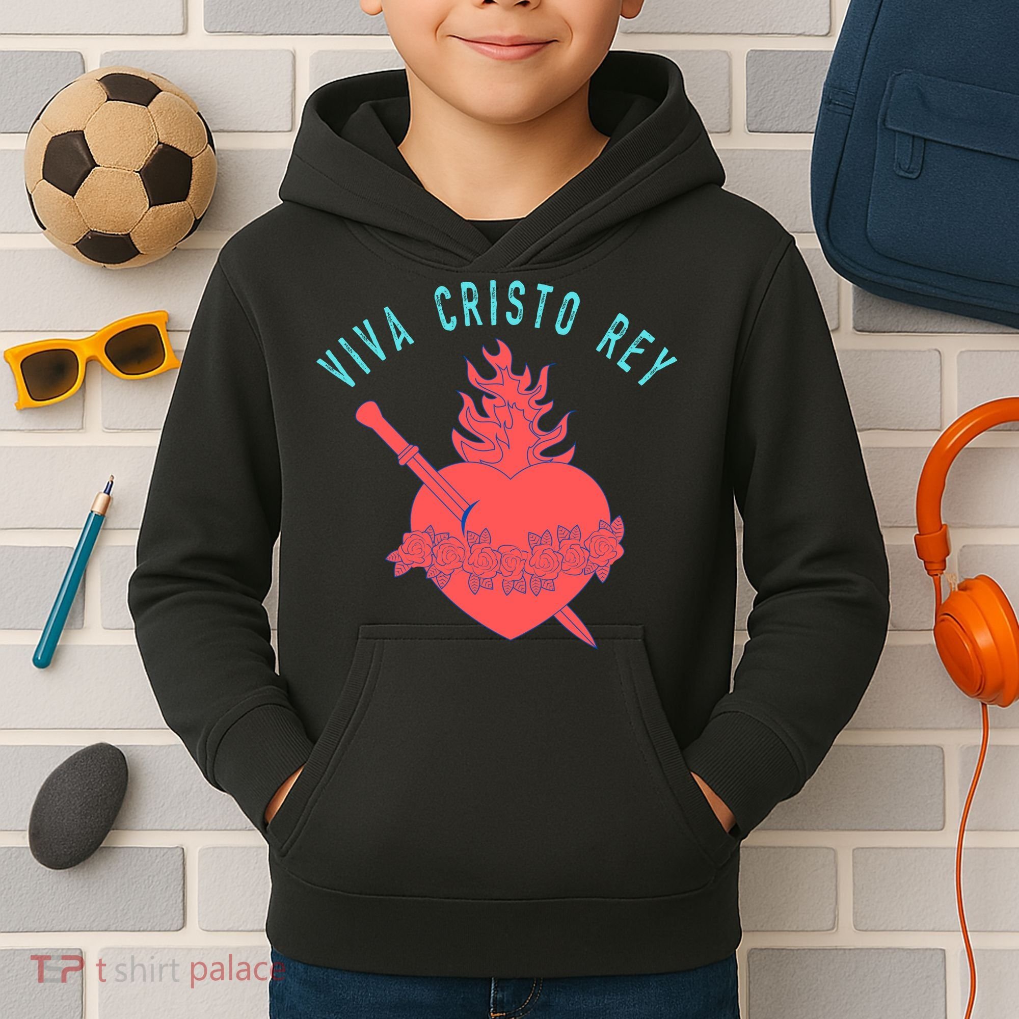 Roman Catholic Gift Viva Cristo Rey Kids Hoodie