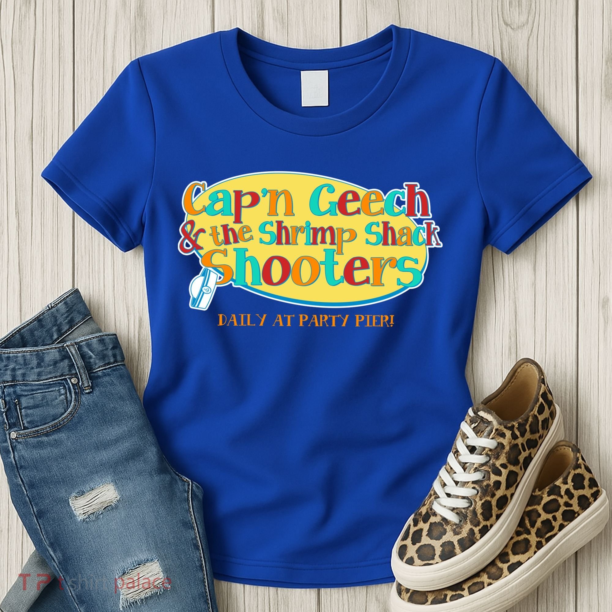 Retro Captain Geech And The Shrimp Shack Shooters Daily At Party Pier Women's T-Shirt