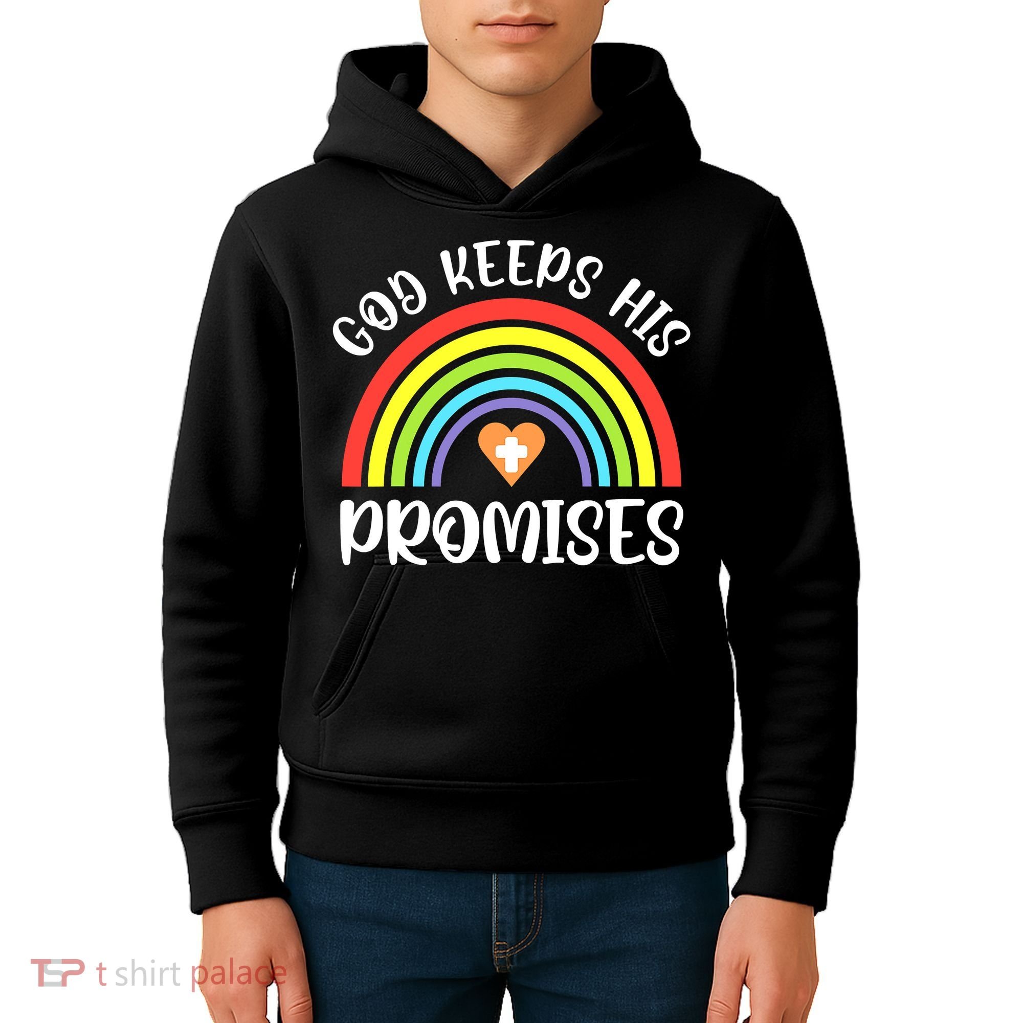 Rainbow Christian God Keeps His Promises Bible Noah Kids Hoodie