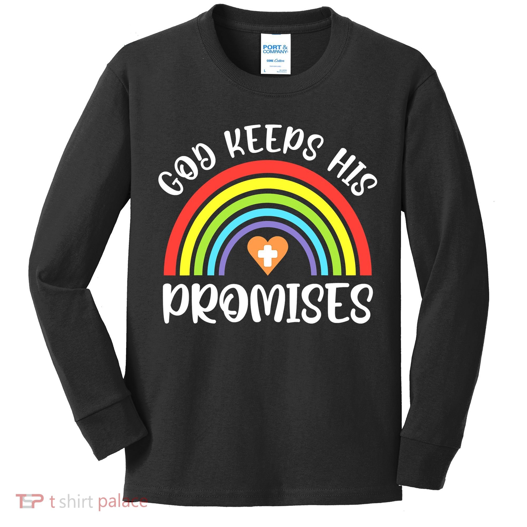 Rainbow Christian God Keeps His Promises Bible Noah Kids Long Sleeve Shirt