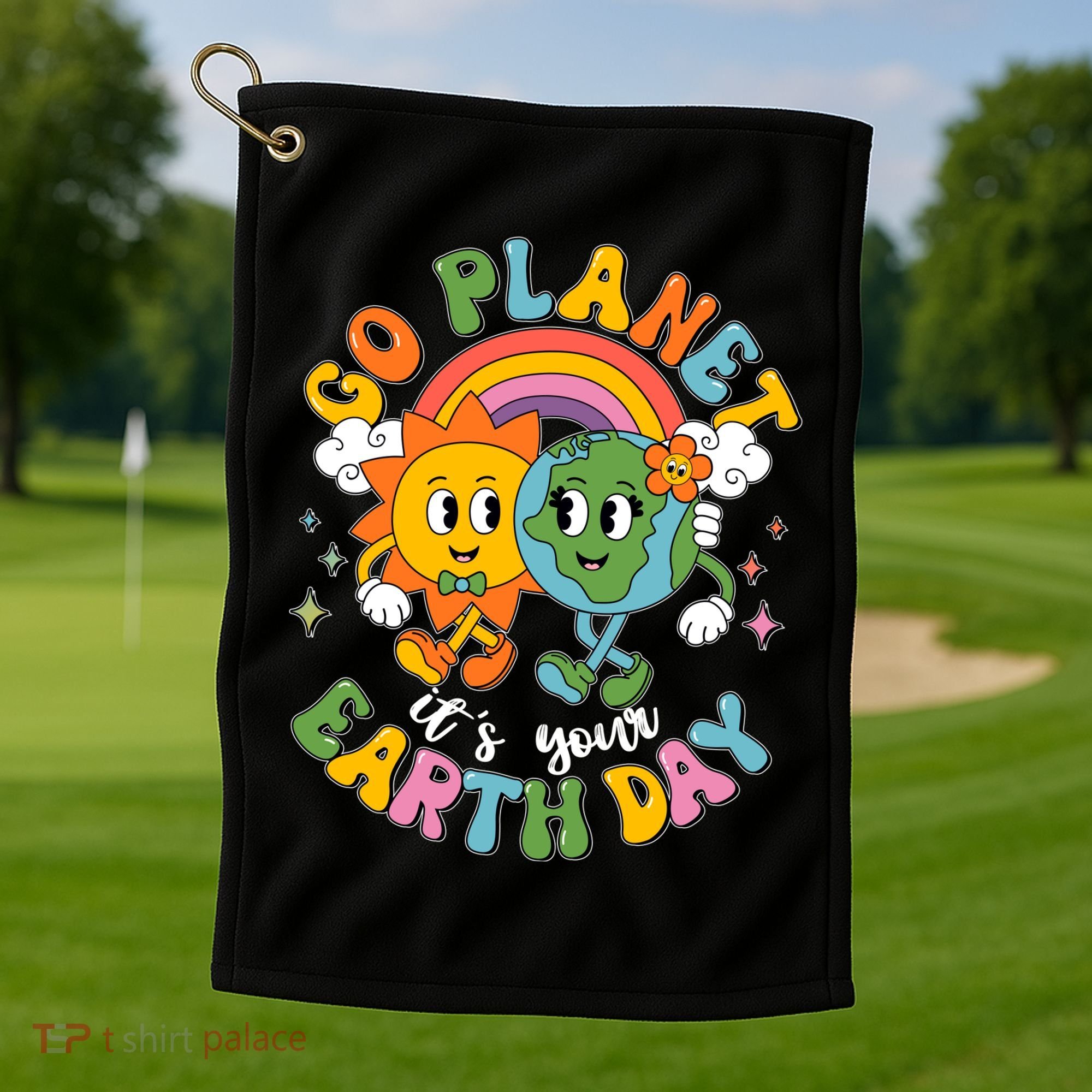 Retro Cartoon Go Planet Its Your Earth Day Golf Towel