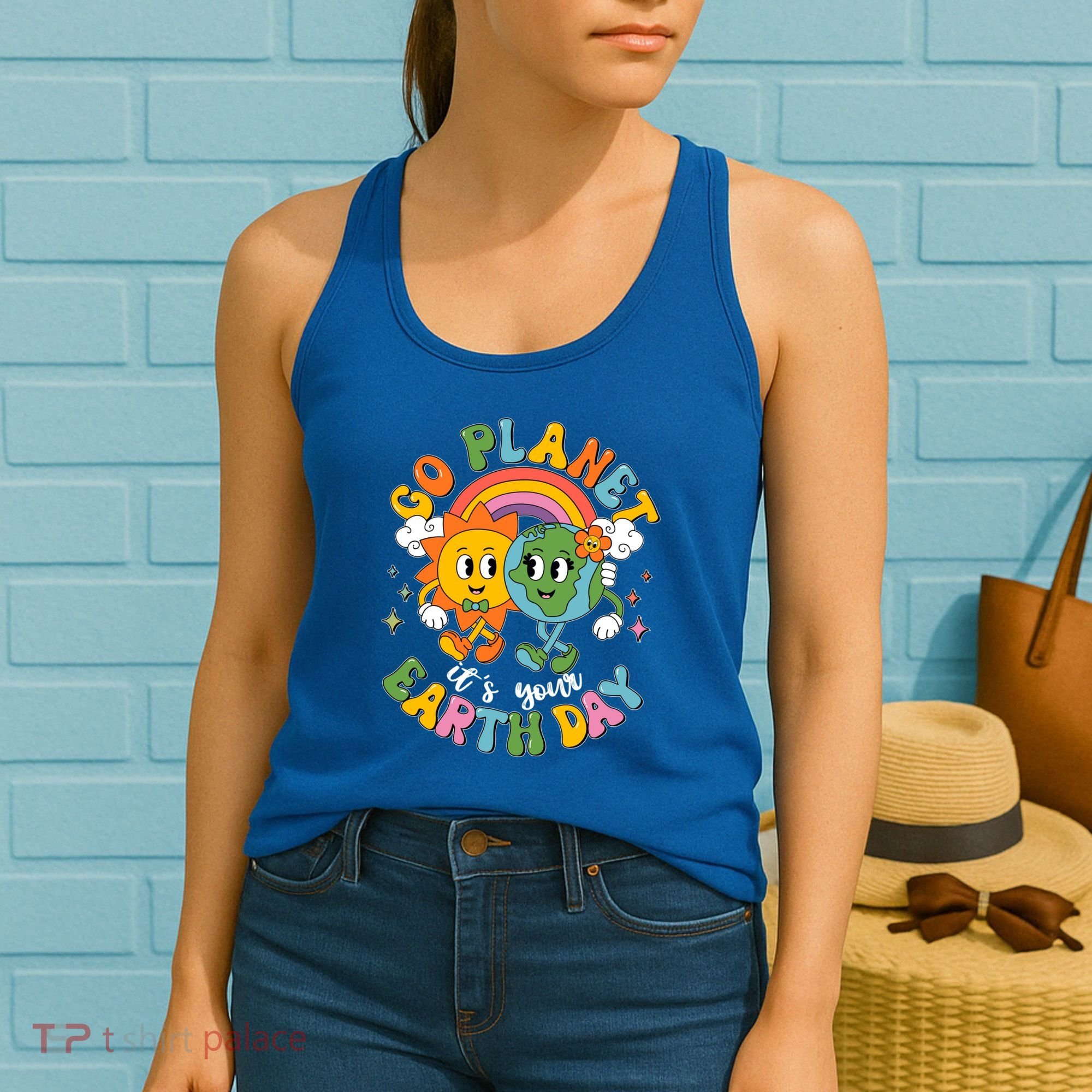 Retro Cartoon Go Planet Its Your Earth Day Women's Tank Top