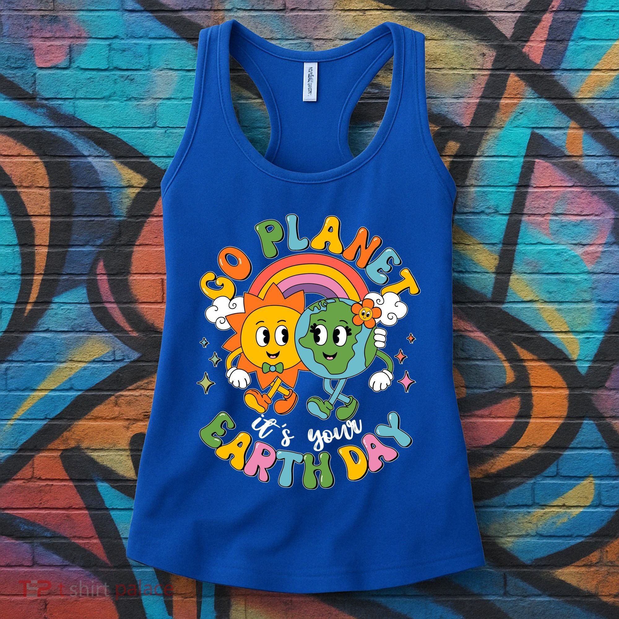 Retro Cartoon Go Planet Its Your Earth Day Women's Tank Top