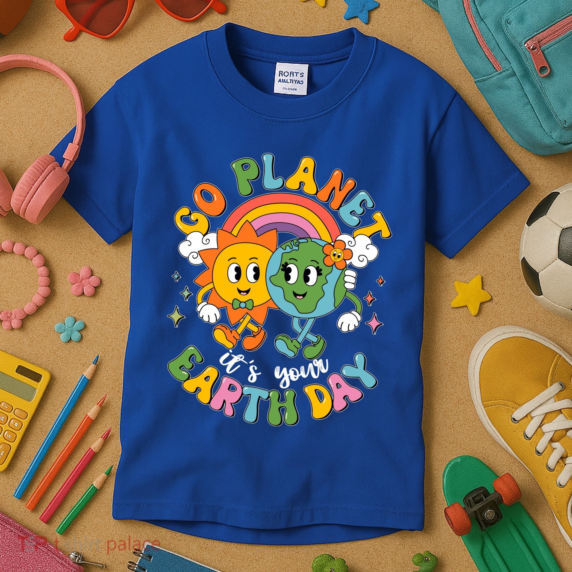Retro Cartoon Go Planet Its Your Earth Day Kids T-Shirt