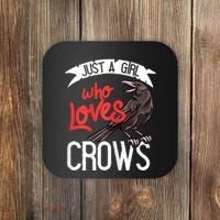 Raven Crow Gift Birding Bird Watching Just A Girl Who Loves Crows Coaster thumb 0