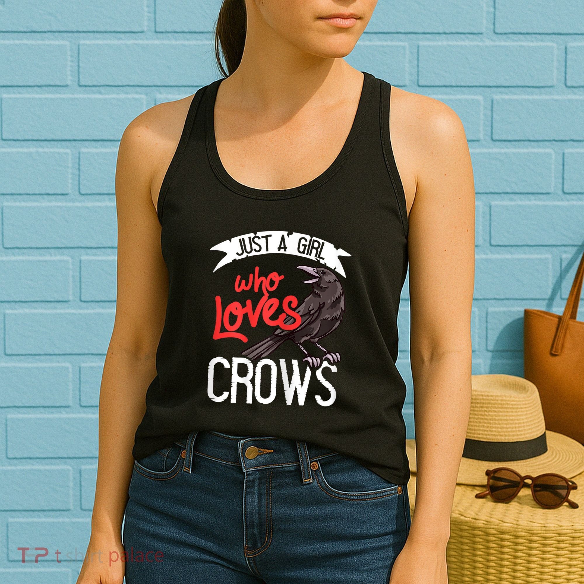 Raven Crow Gift Birding Bird Watching Just A Girl Who Loves Crows Women's Tank Top