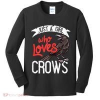 Raven Crow Gift Birding Bird Watching Just A Girl Who Loves Crows Kids Long Sleeve Shirt thumb 0