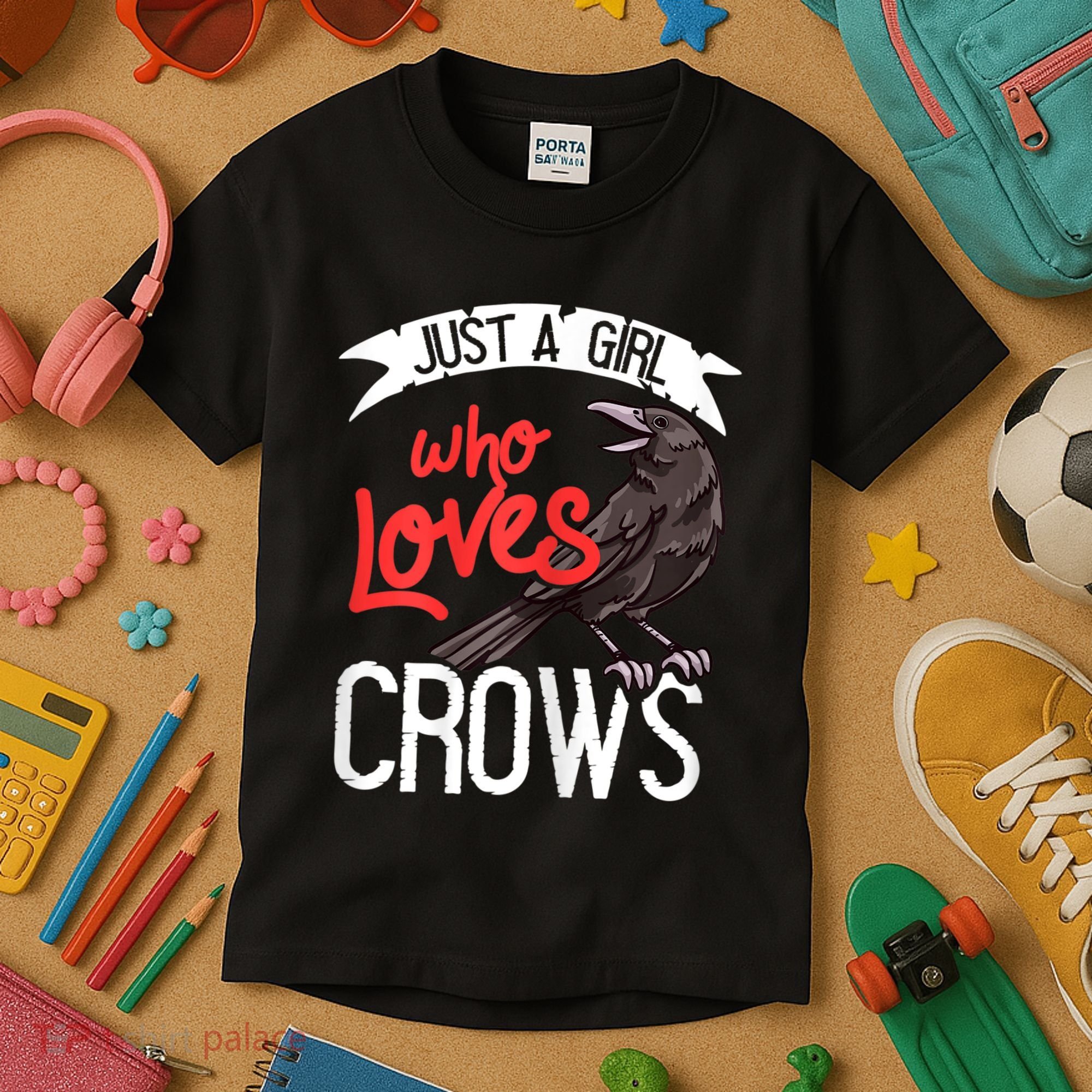 Raven Crow Gift Birding Bird Watching Just A Girl Who Loves Crows Kids T-Shirt