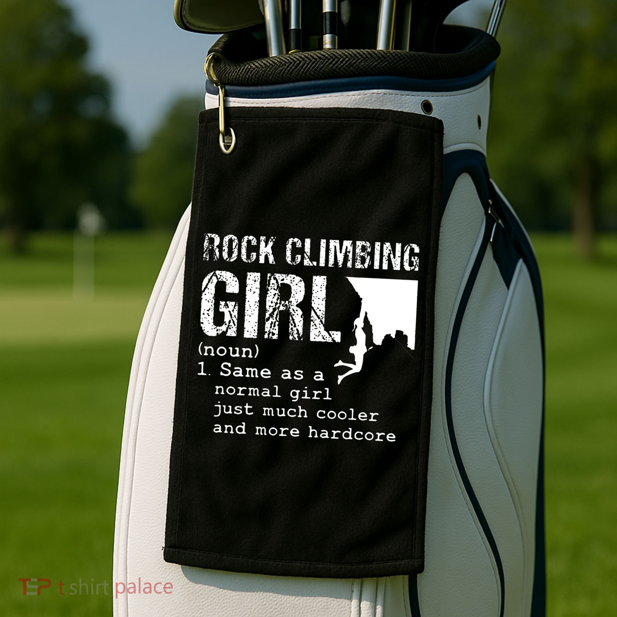 Rock Climbing Girl Definition Mountain Climber Bouldering Golf Towel