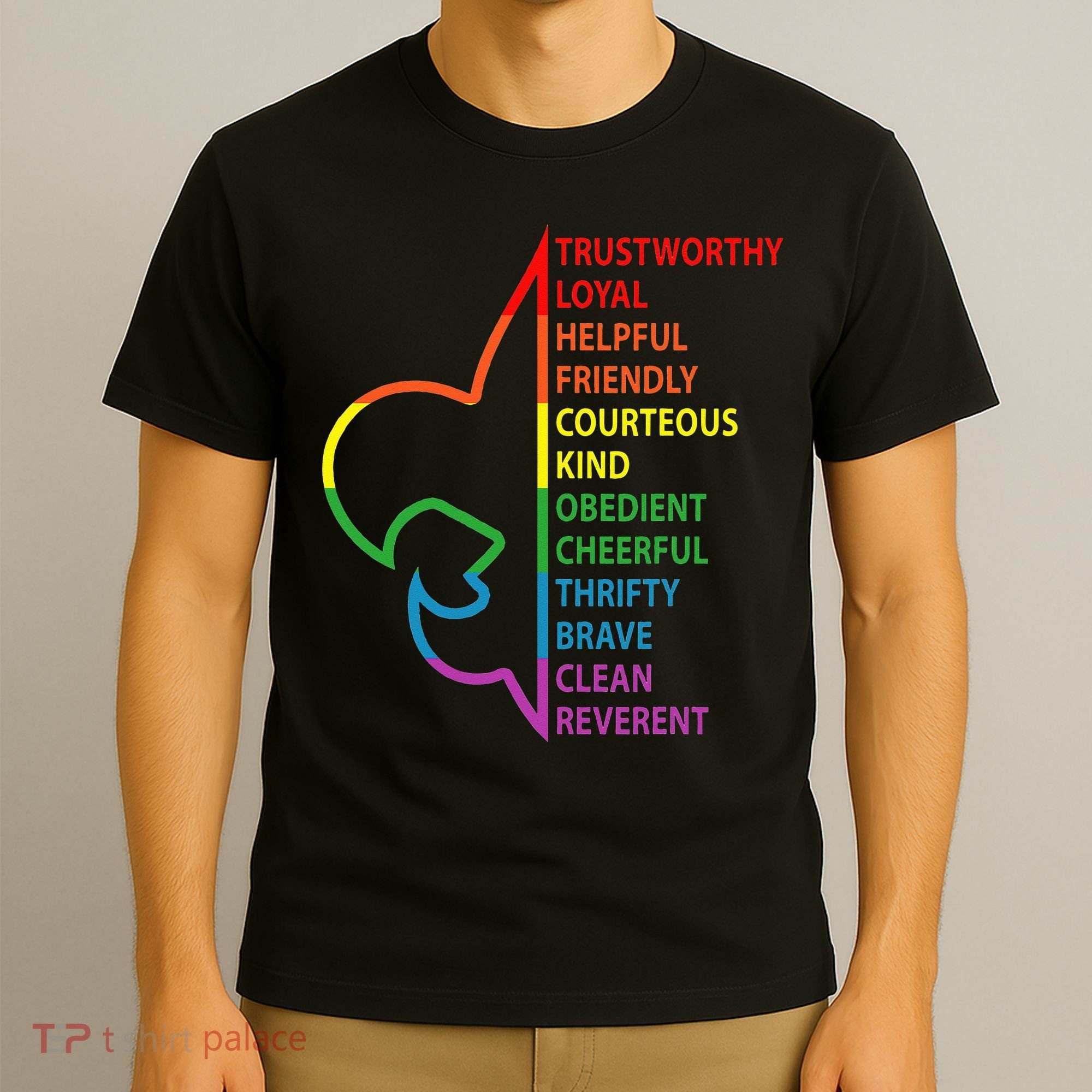 Rainbow Colorful Graphic Scout Law T-Shirt