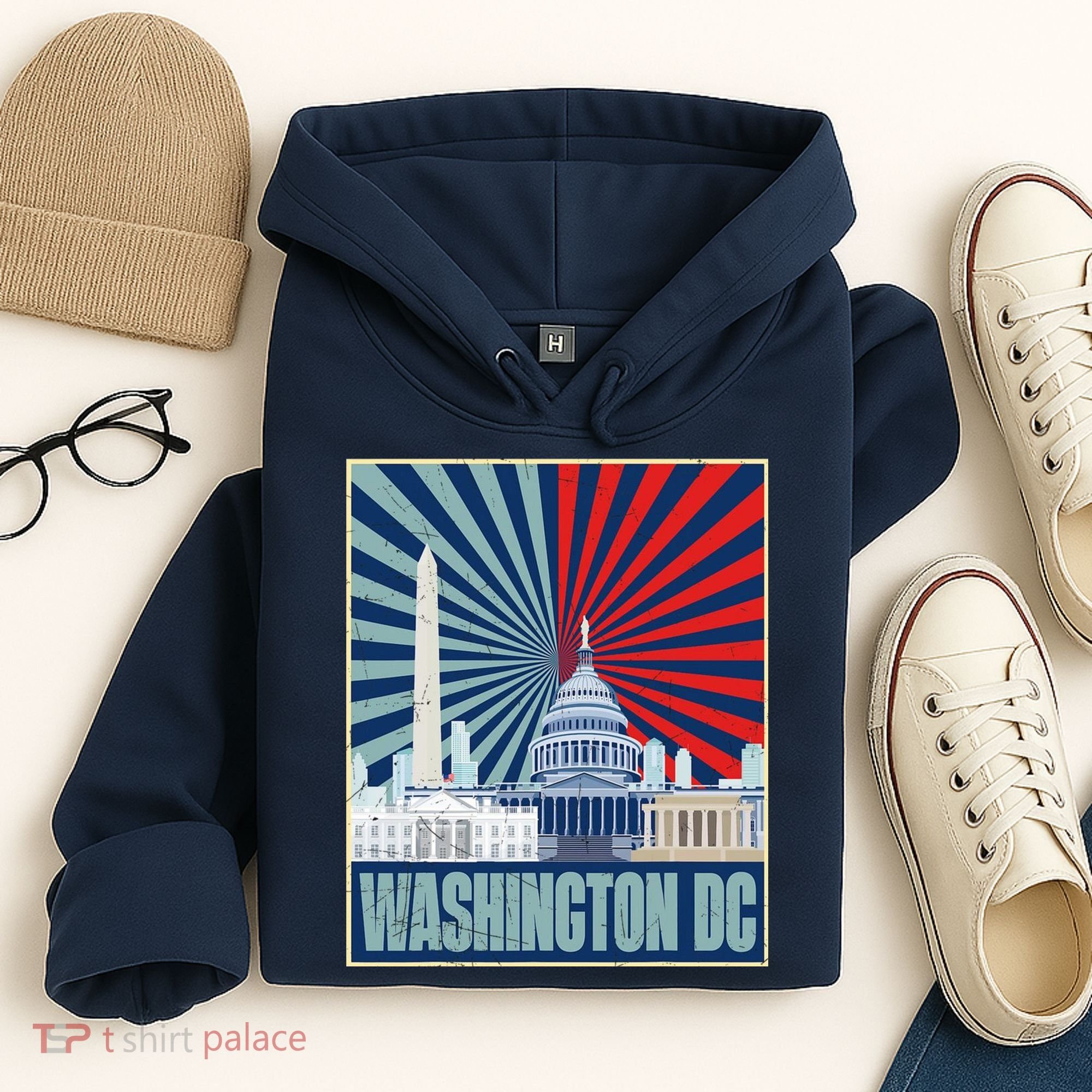 Retro Capitol Hill Washington DC American Flag Hoodie