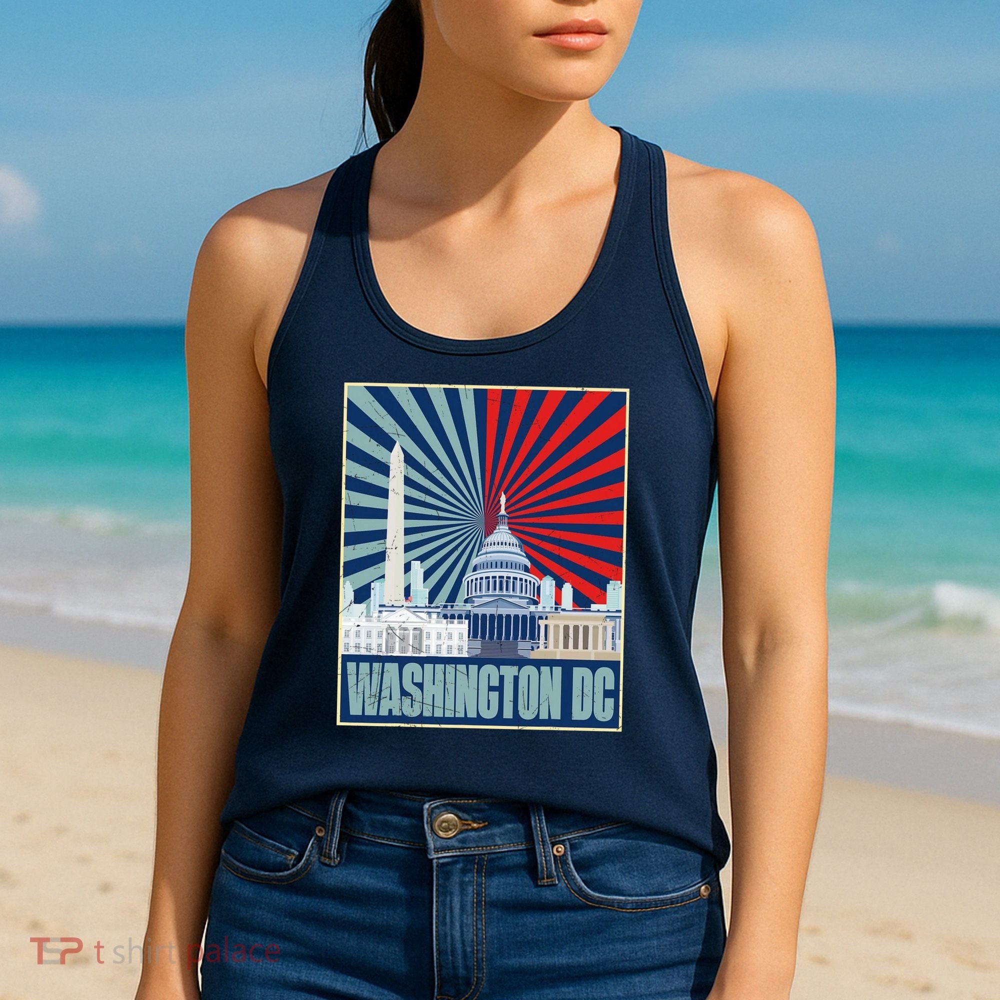 Retro Capitol Hill Washington DC American Flag Women's Tank Top