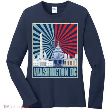 Retro Capitol Hill Washington DC American Flag Women's Long Sleeve Shirt
