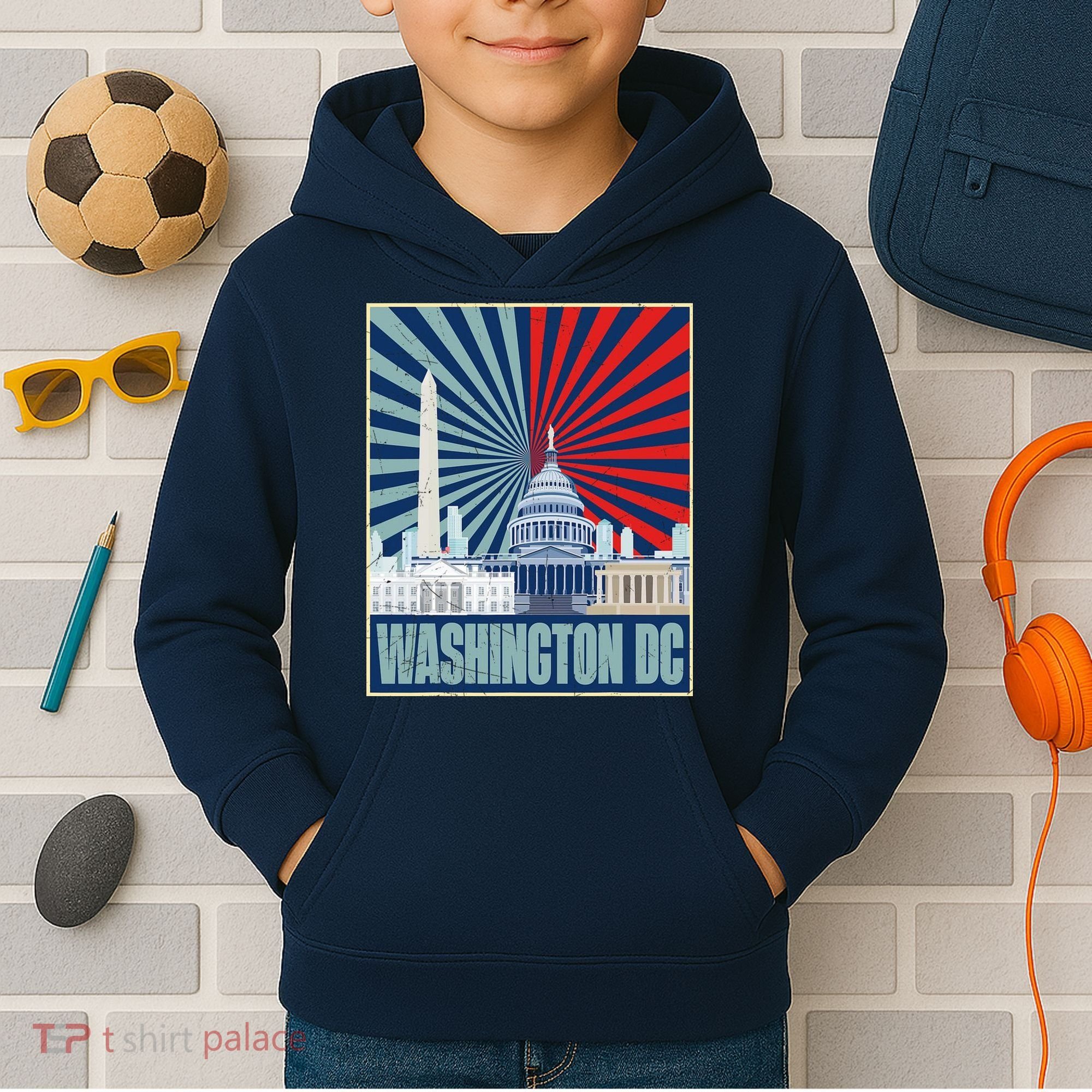 Retro Capitol Hill Washington DC American Flag Kids Hoodie