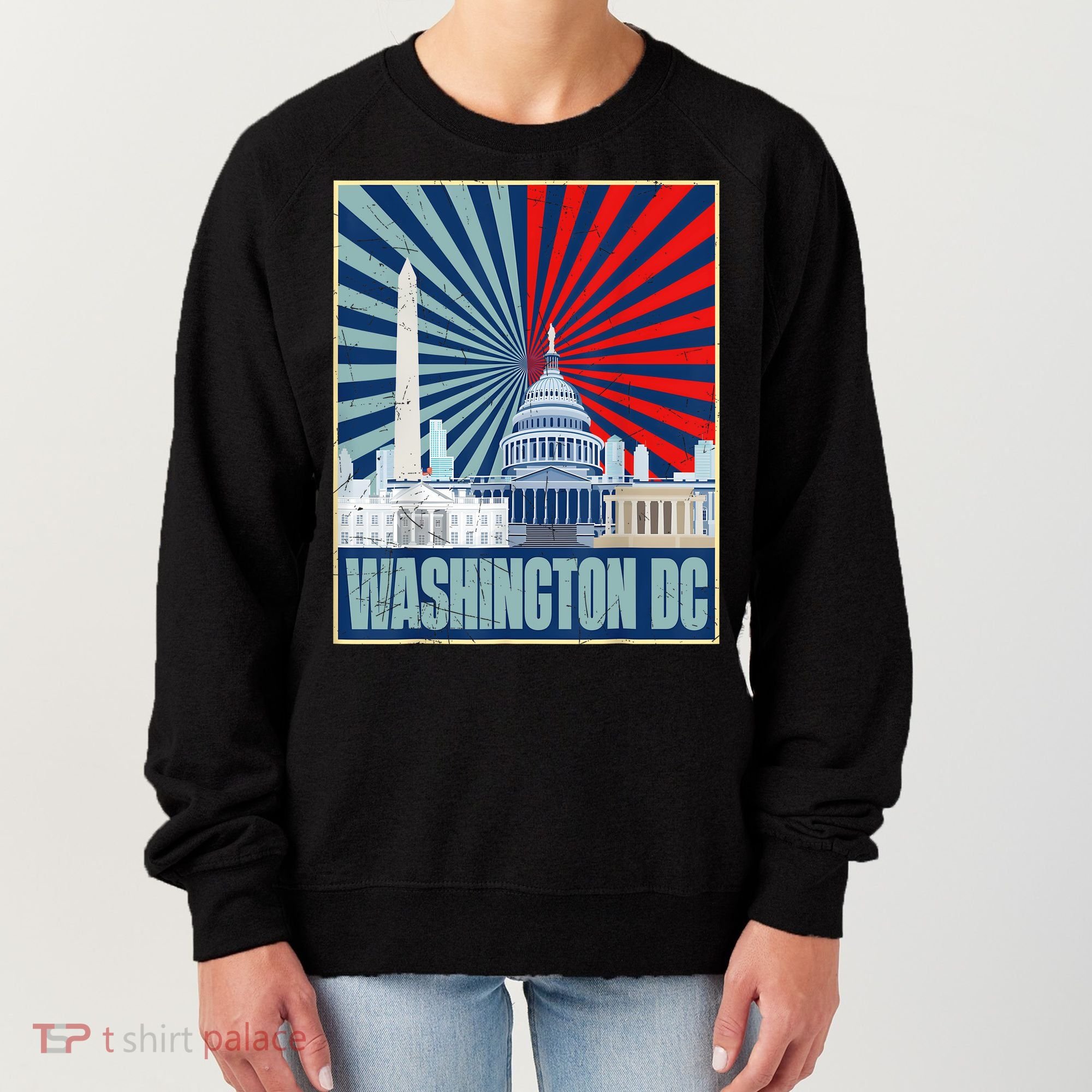 Retro Capitol Hill Washington DC American Flag 4th Of July Women's Sweatshirt