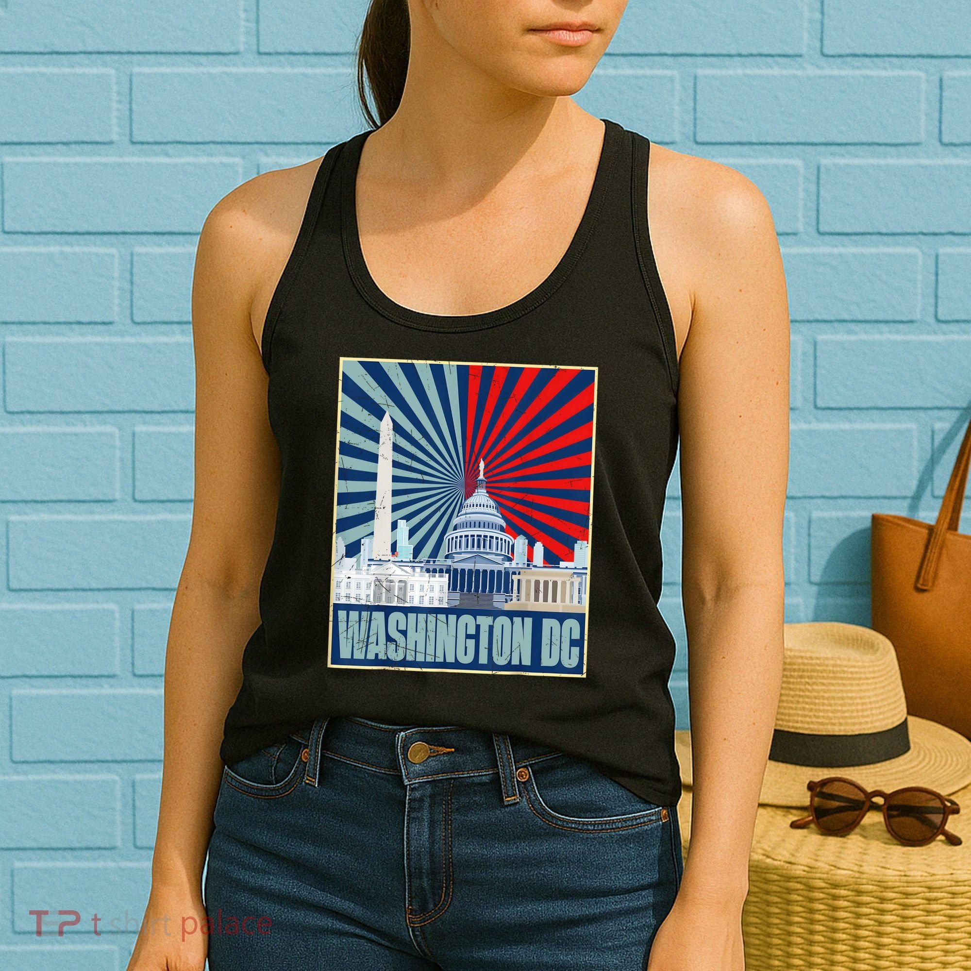 Retro Capitol Hill Washington DC American Flag 4th Of July Women's Tank Top