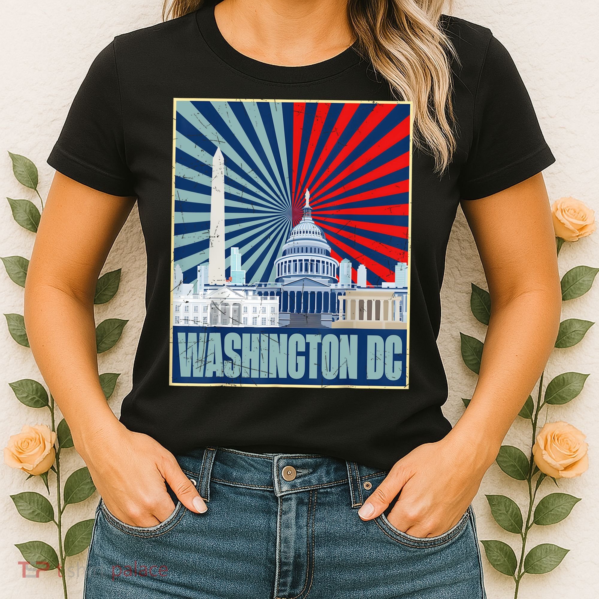 Retro Capitol Hill Washington DC American Flag 4th Of July Women's T-Shirt