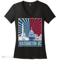 Retro Capitol Hill Washington DC American Flag 4th Of July Women's V-Neck T-Shirt thumb 0