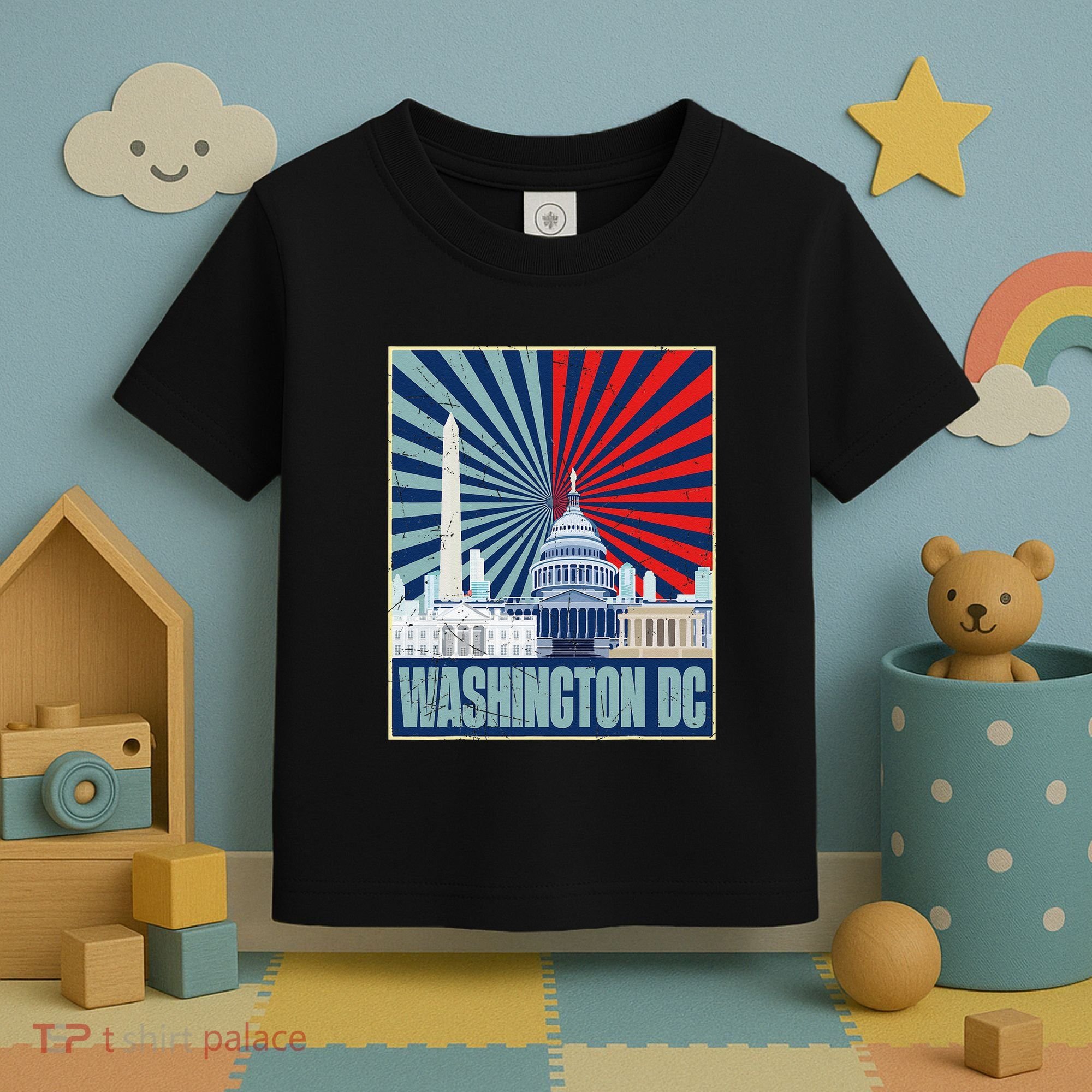 Retro Capitol Hill Washington DC American Flag 4th Of July Toddler T-Shirt