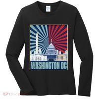 Retro Capitol Hill Washington DC American Flag 4th Of July Women's Long Sleeve Shirt thumb 0