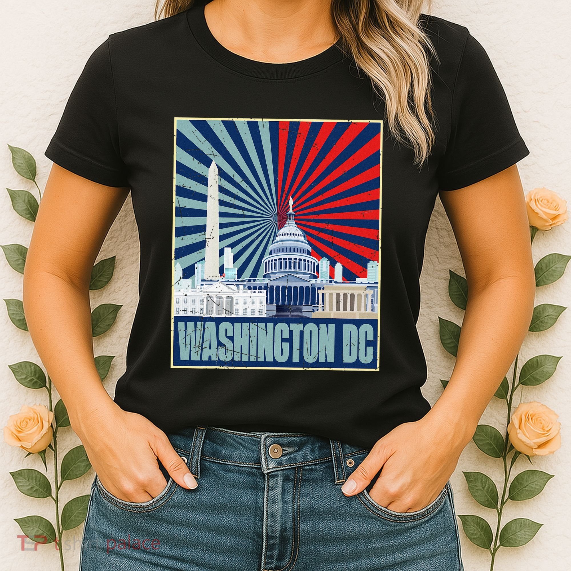 Retro Capitol Hill Washington DC American Flag 4th Of July Women's T-Shirt
