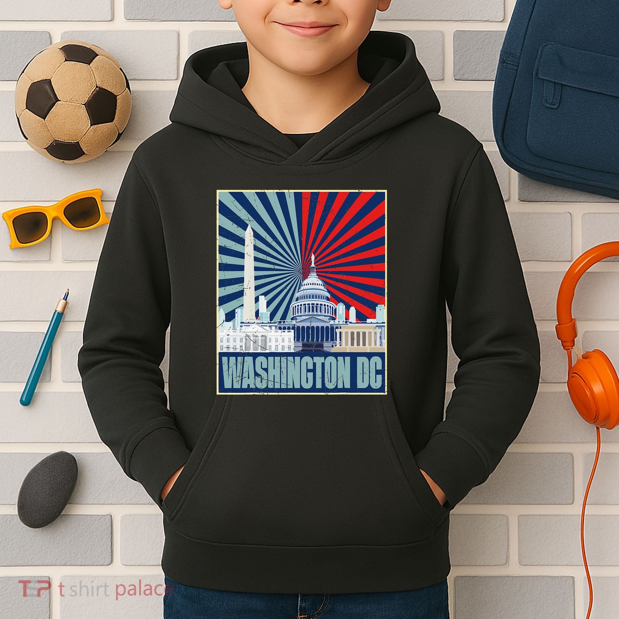 Retro Capitol Hill Washington DC American Flag 4th Of July Kids Hoodie