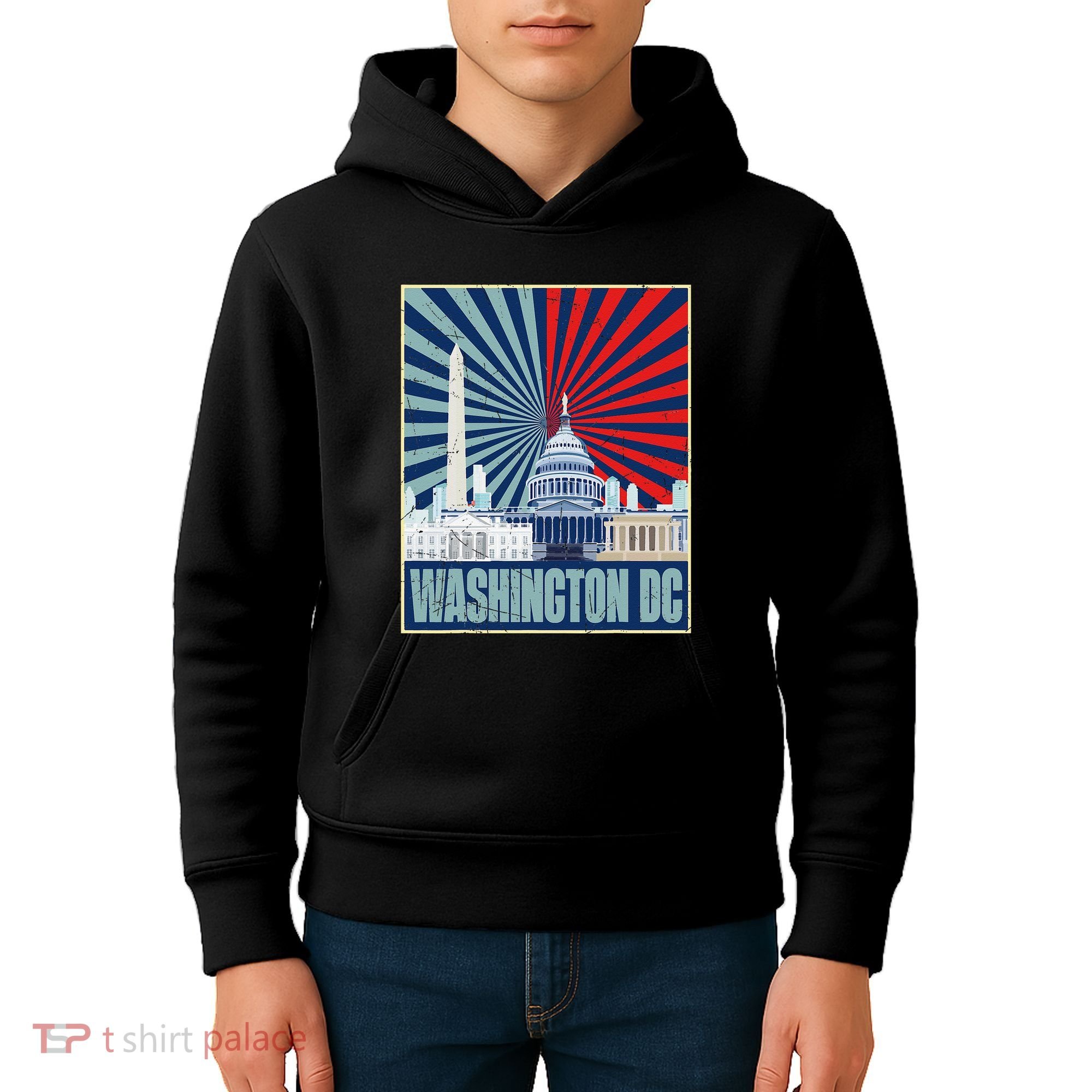 Retro Capitol Hill Washington DC American Flag 4th Of July Kids Hoodie